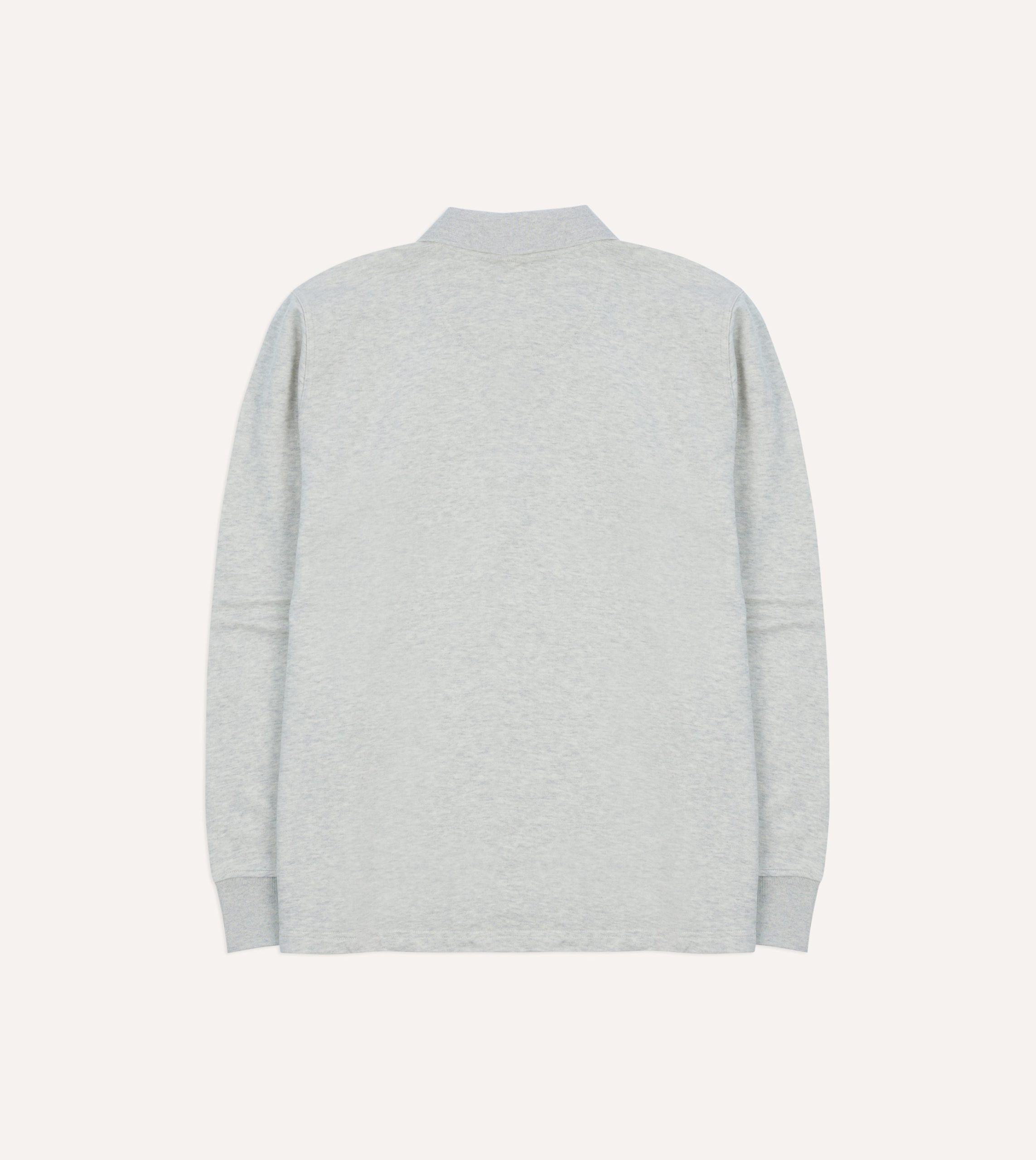 Grey Melange Jersey Cotton Long-Sleeve Polo Shirt - Image 5