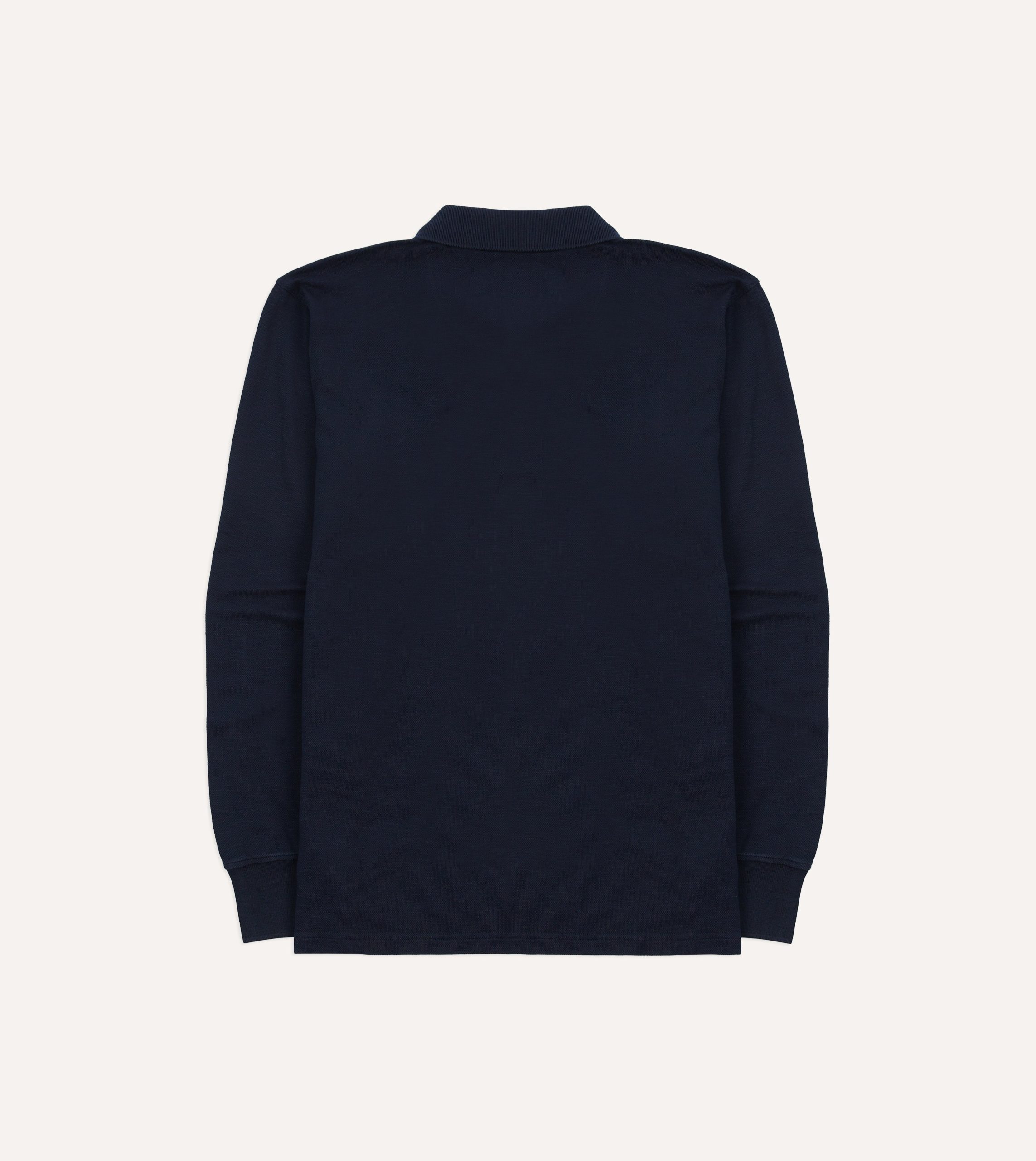 Navy Pique Cotton Long-Sleeve Polo Shirt - Image 5