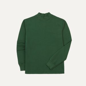 Green Cotton Long-Sleeve Mock Neck Hiking T-Shirt