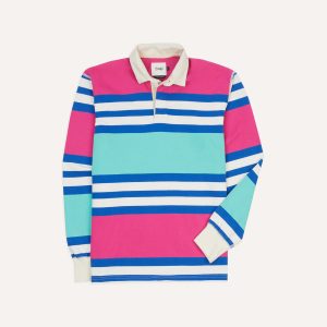 Pink. Green and Blue Stripe Cotton Rugby Shirt