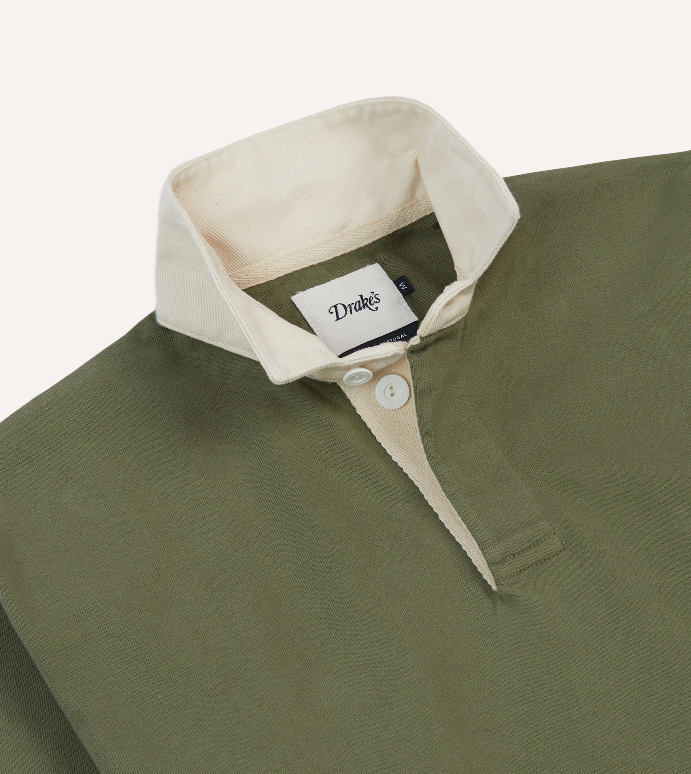 Khaki. Burgundy and Ecru Half Striped Cotton Rugby Shirt - Image 4