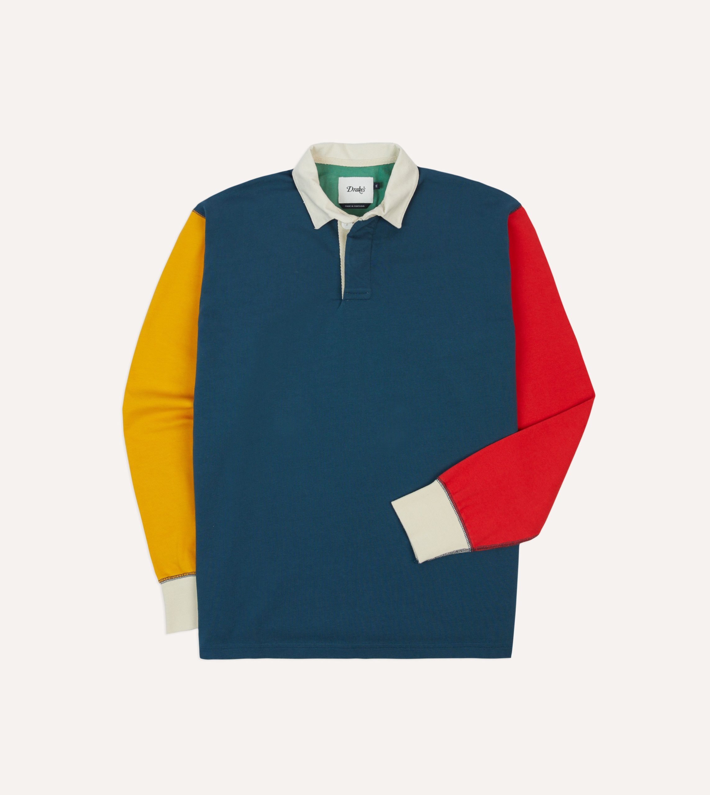 Navy. Yellow. Red and Green Colourblock Cotton Rugby Shirt