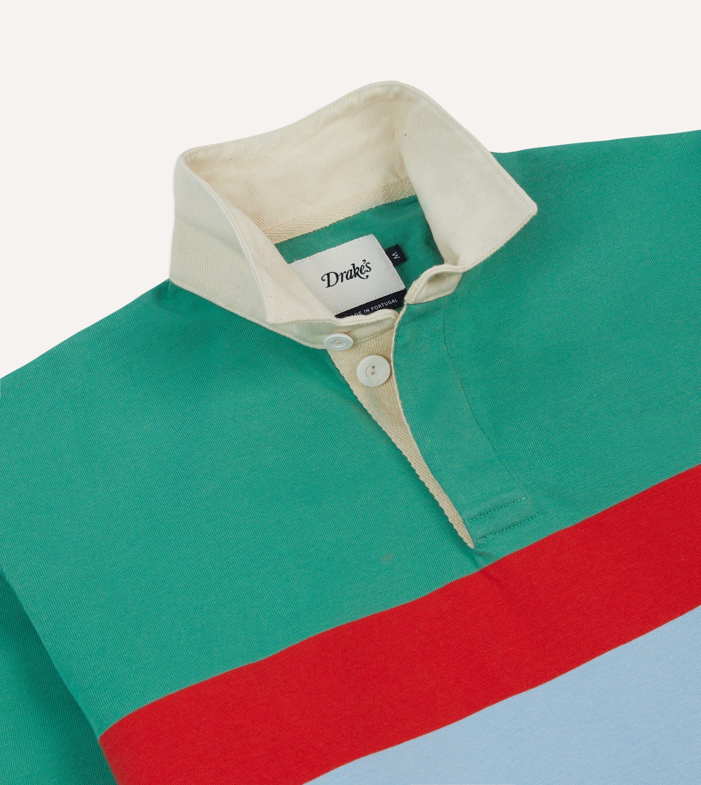 Green. Blue and Red Centre Stripe Cotton Rugby Shirt - Image 4