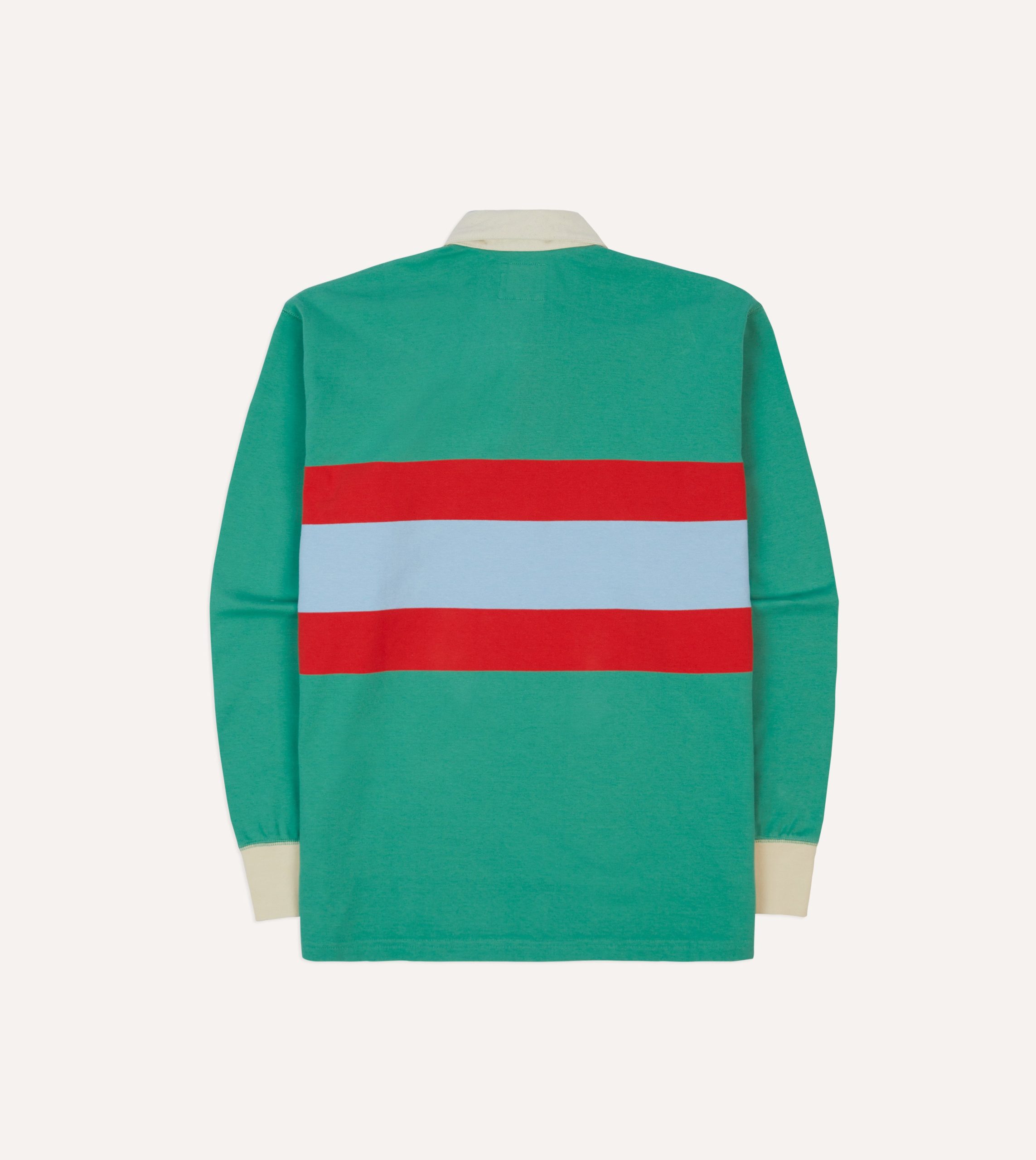 Green. Blue and Red Centre Stripe Cotton Rugby Shirt - Image 6