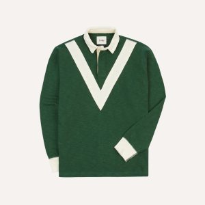 Green and Ecru Chevron Flam?? Cotton Rugby Shirt