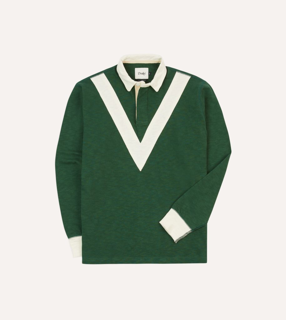 Green and Ecru Chevron Flamé Cotton Rugby Shirt
