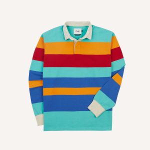 Turquoise. Yellow. Blue and Red Multi Stripe Cotton Rugby Shirt