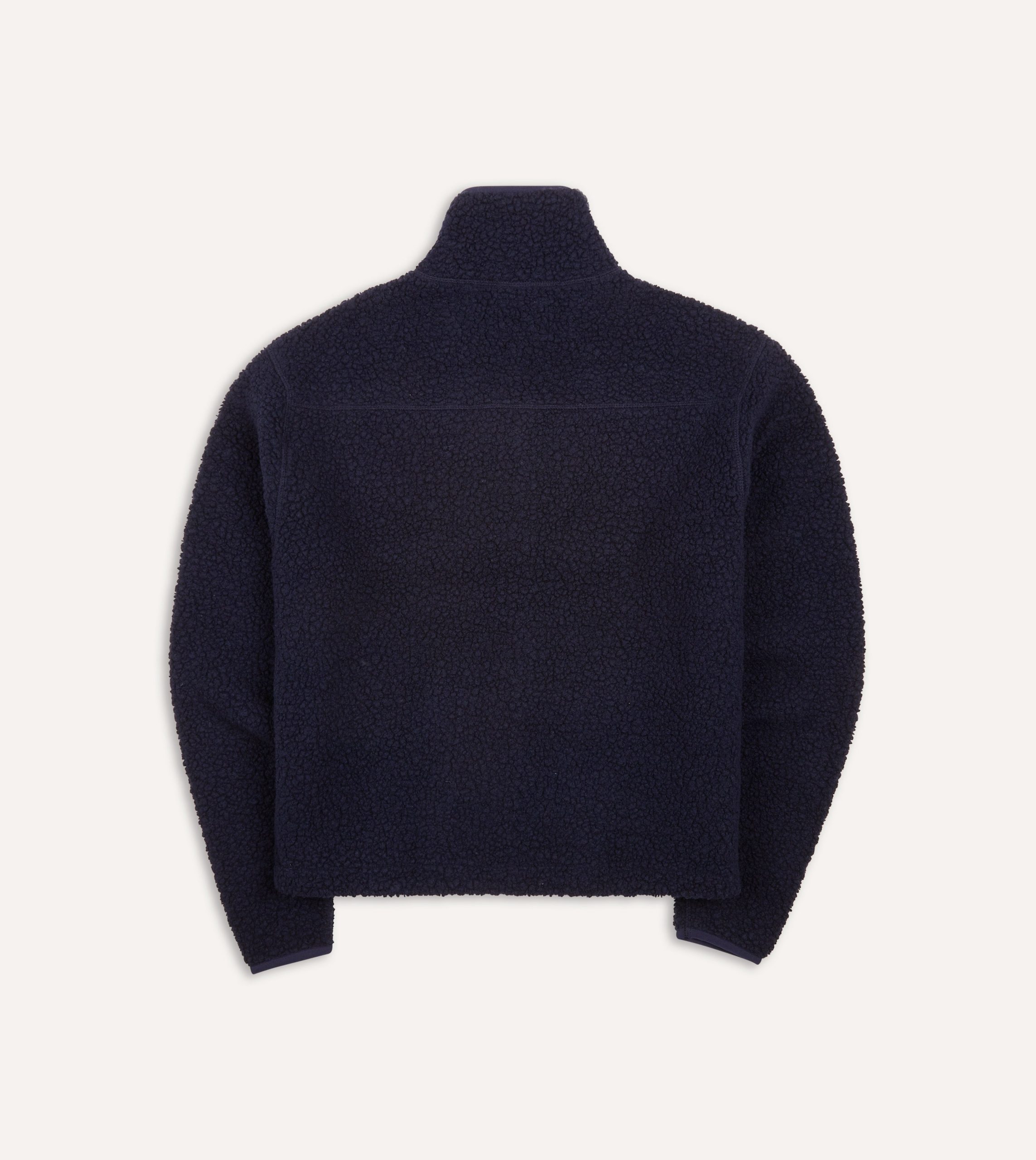 Navy Boucle Wool Zip Fleece Jacket - Image 7