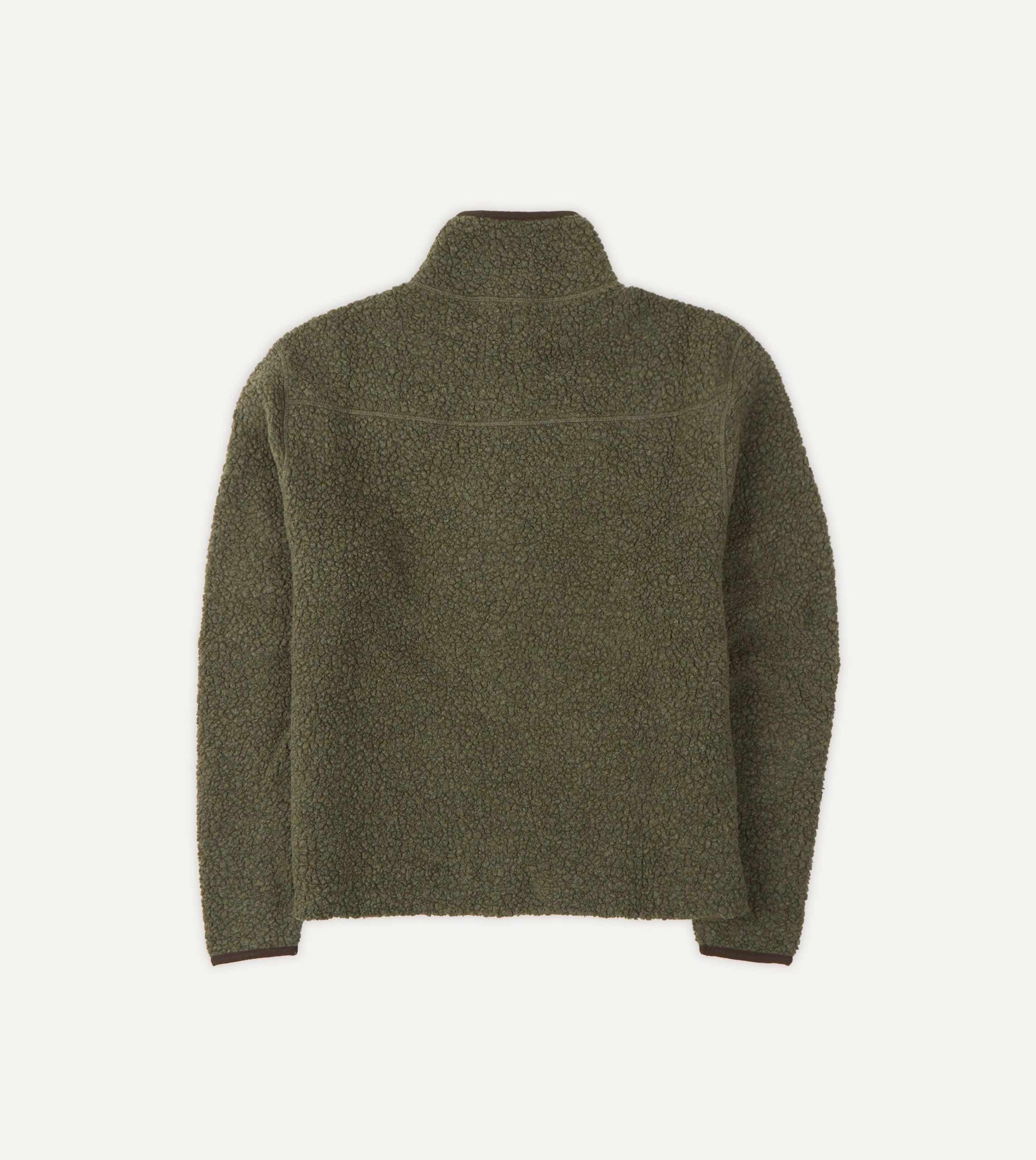 Green Boucle Wool Zip Fleece Jacket - Image 6