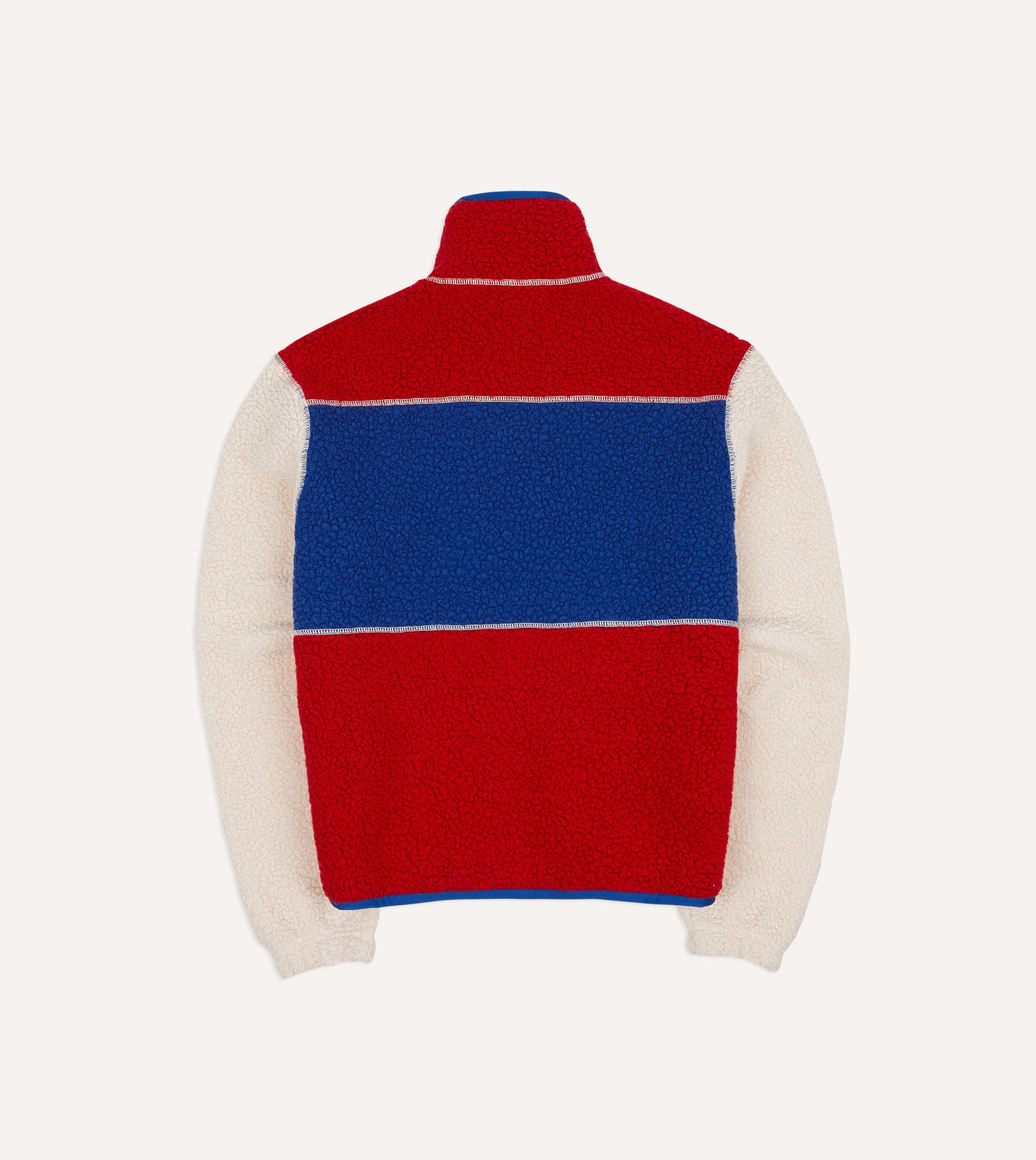 Ecru. Red and Blue Boucle Wool Zip Fleece Jacket - Image 8