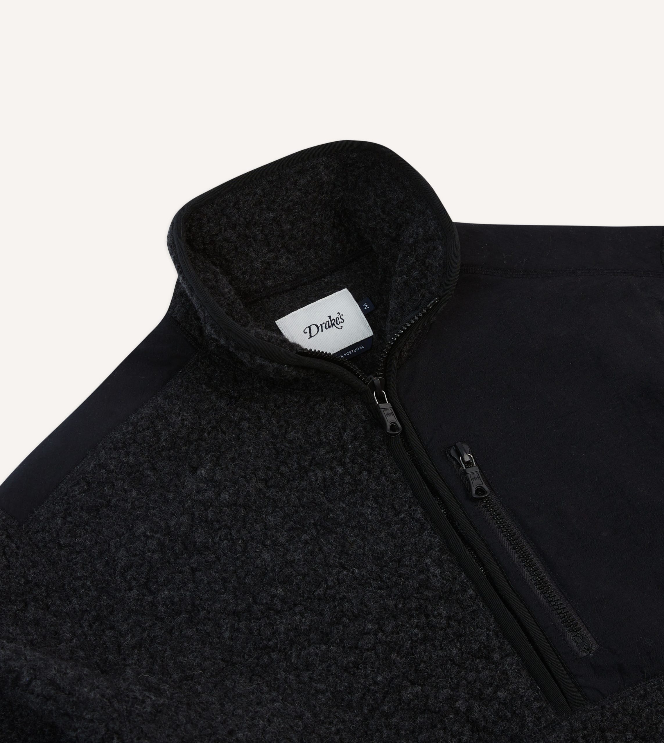 Drake's by A. Levine Grey Boucle Wool Half-Zip Fleece Jacket - Image 3