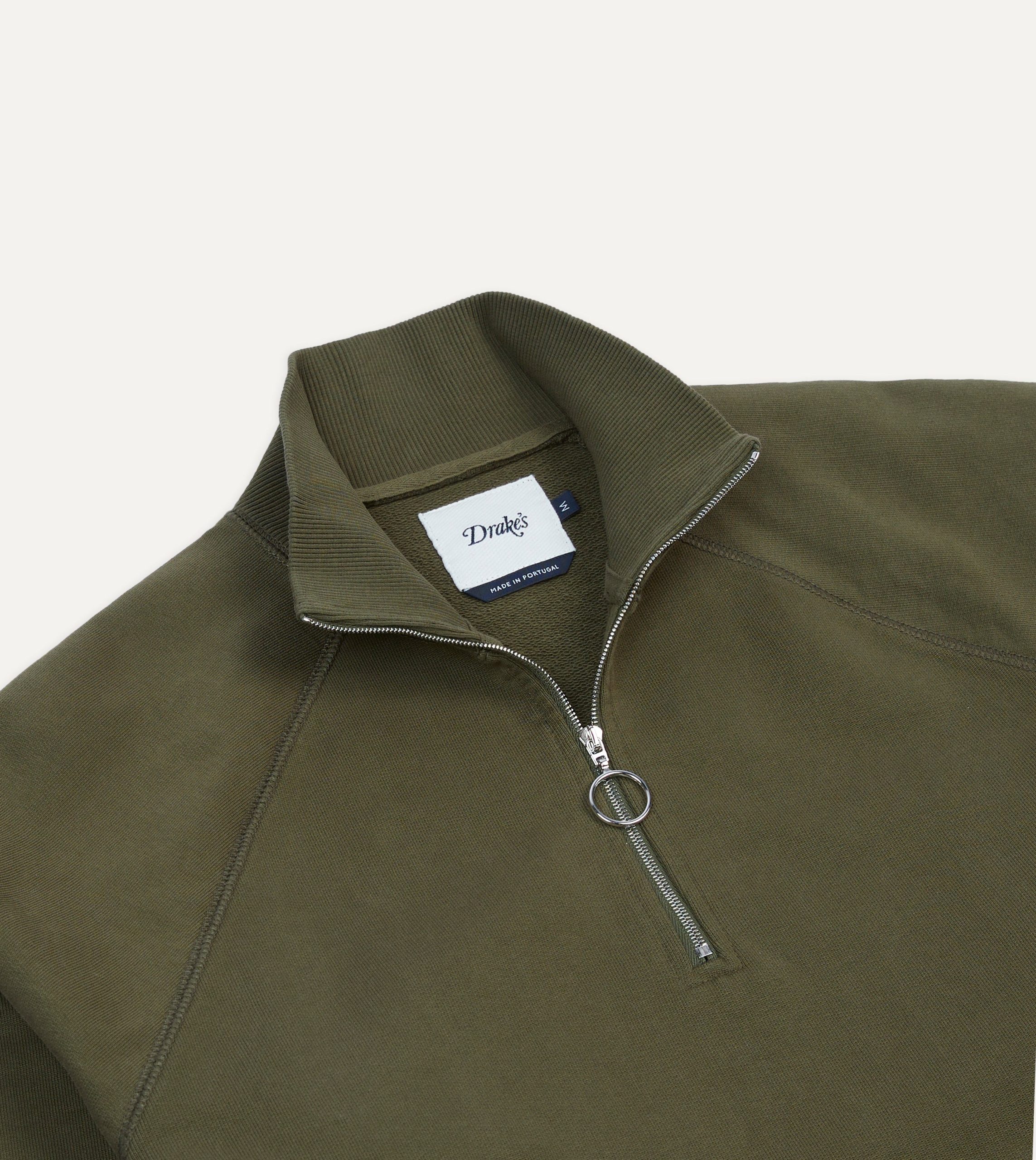 Khaki Green Cotton Quarter Zip Sweatshirt - Image 3