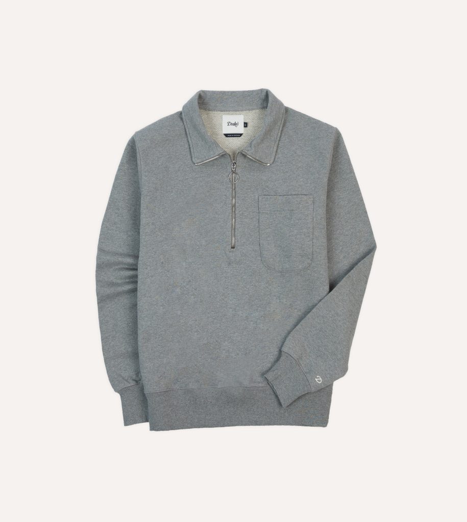 Grey Cotton Quarter Zip Collared Sweatshirt