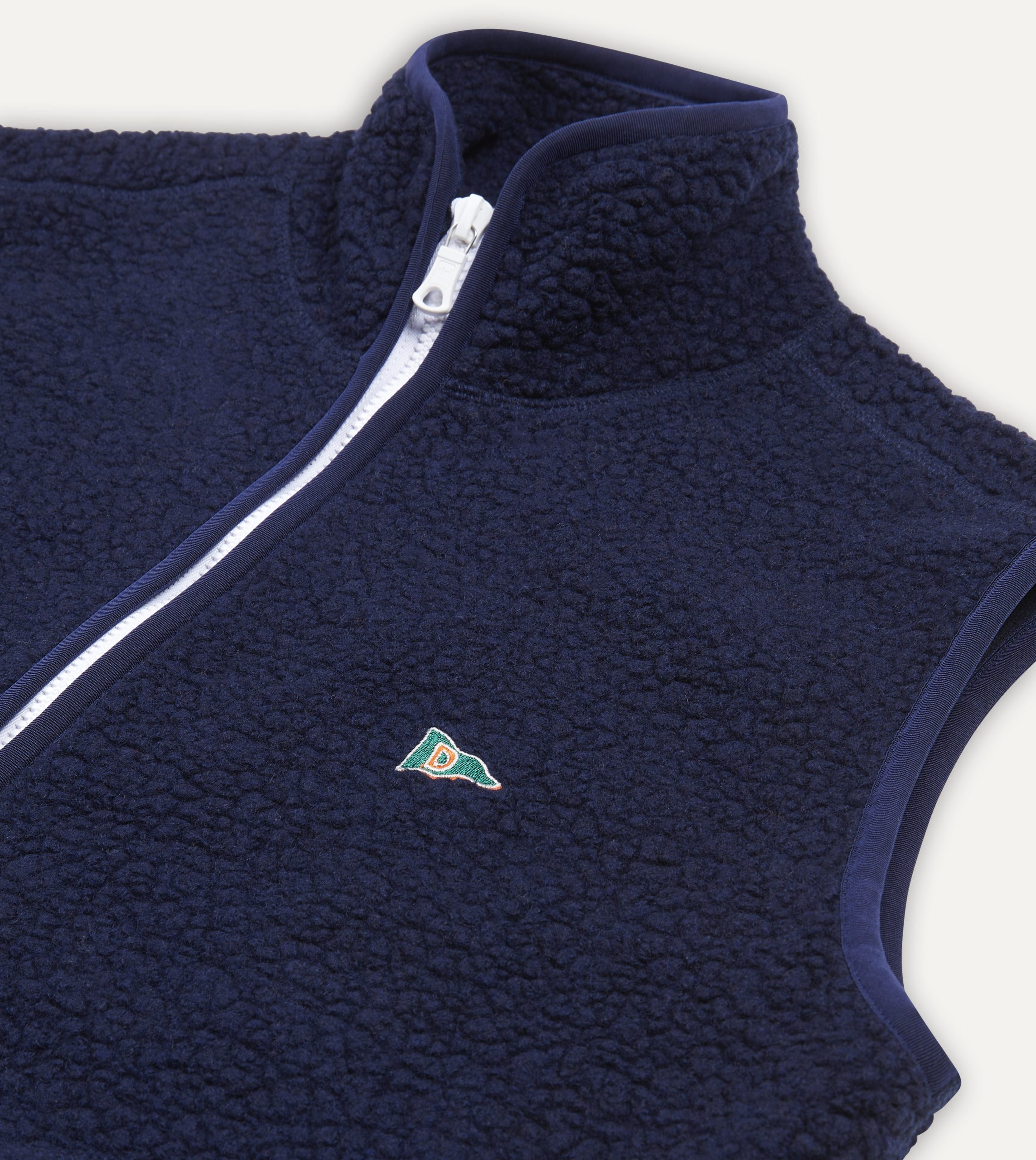 Navy Boucle Wool Zip Fleece Vest - Image 4