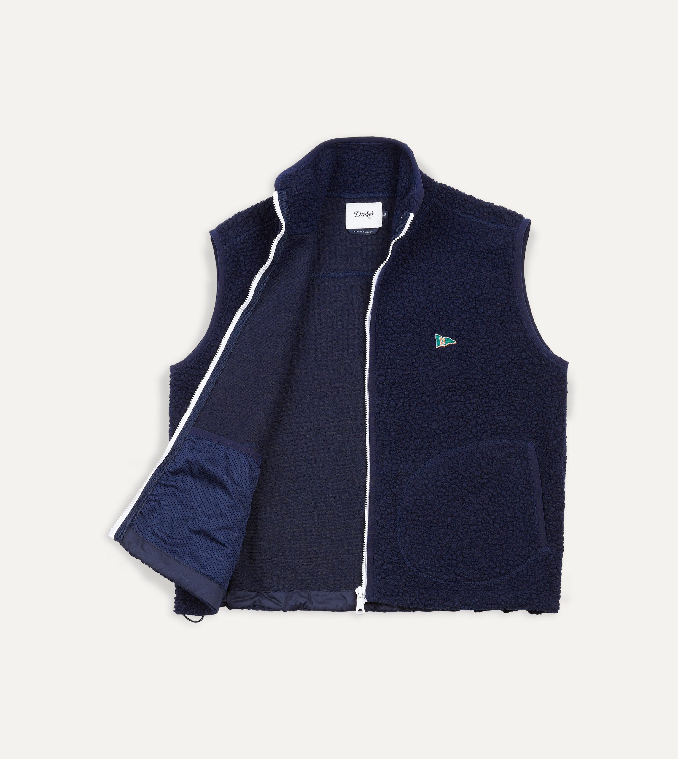 Navy Boucle Wool Zip Fleece Vest - Image 3
