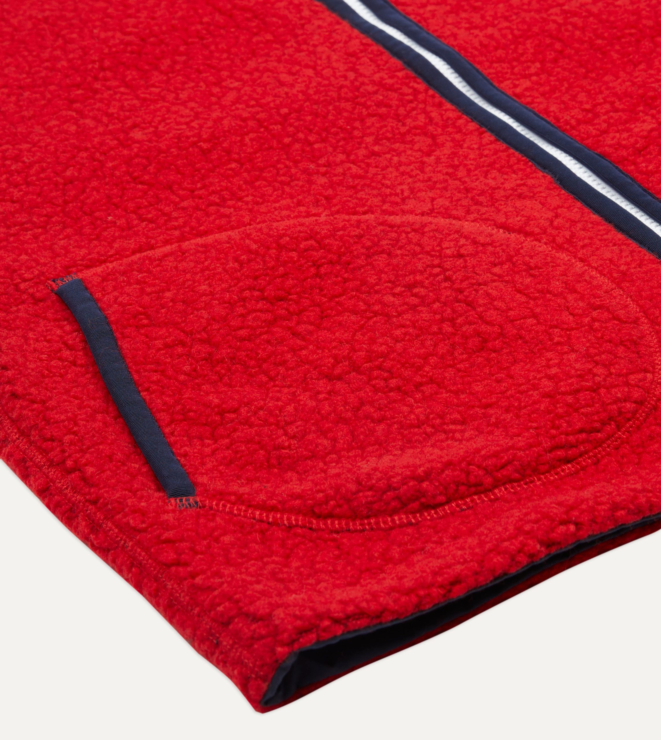 Red Boucle Wool Zip Fleece Vest - Image 5