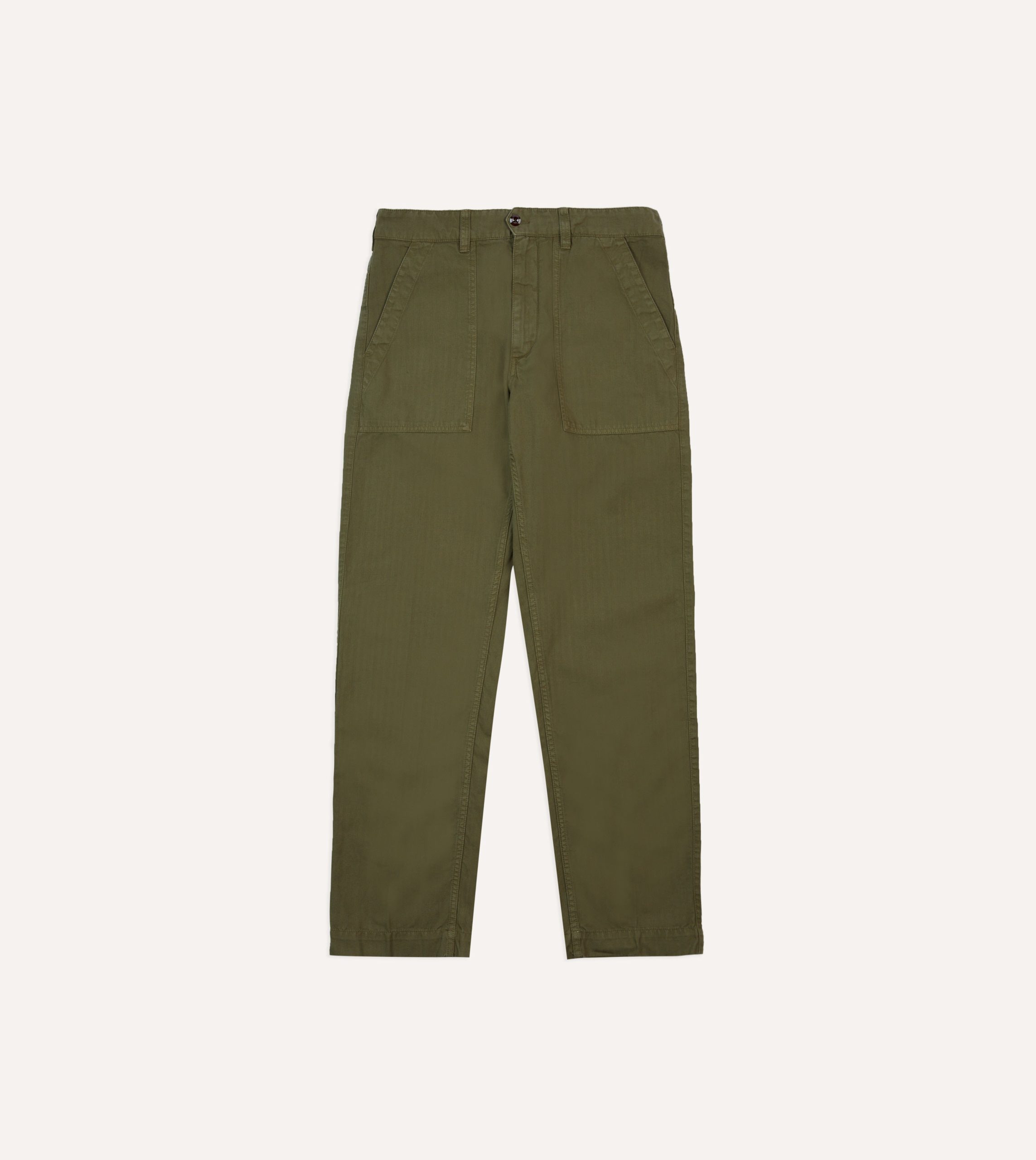 Olive Cotton-Linen Herringbone Fatigue Trouser - Image 3
