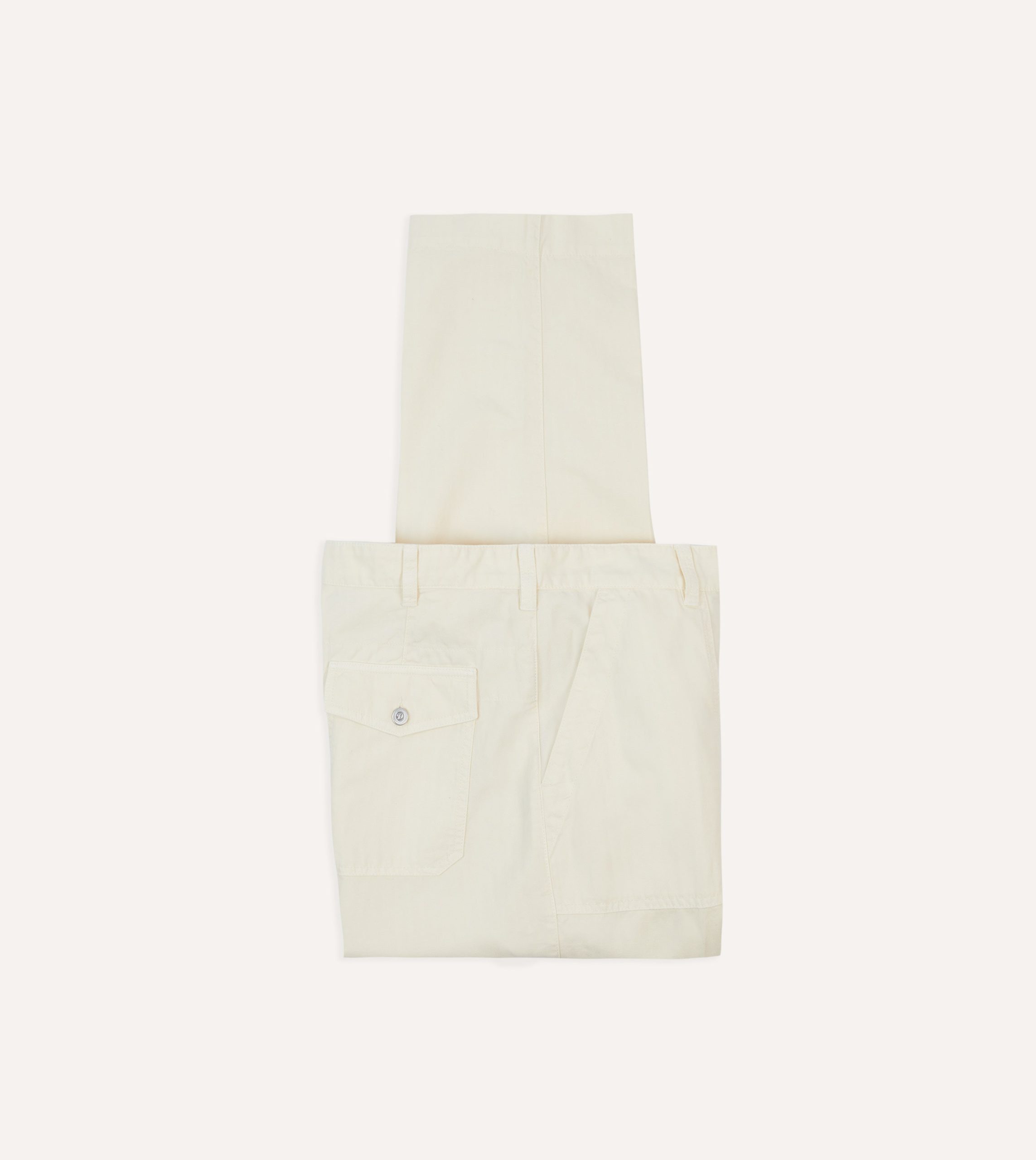 Ecru Cotton-Linen Herringbone Fatigue Trouser