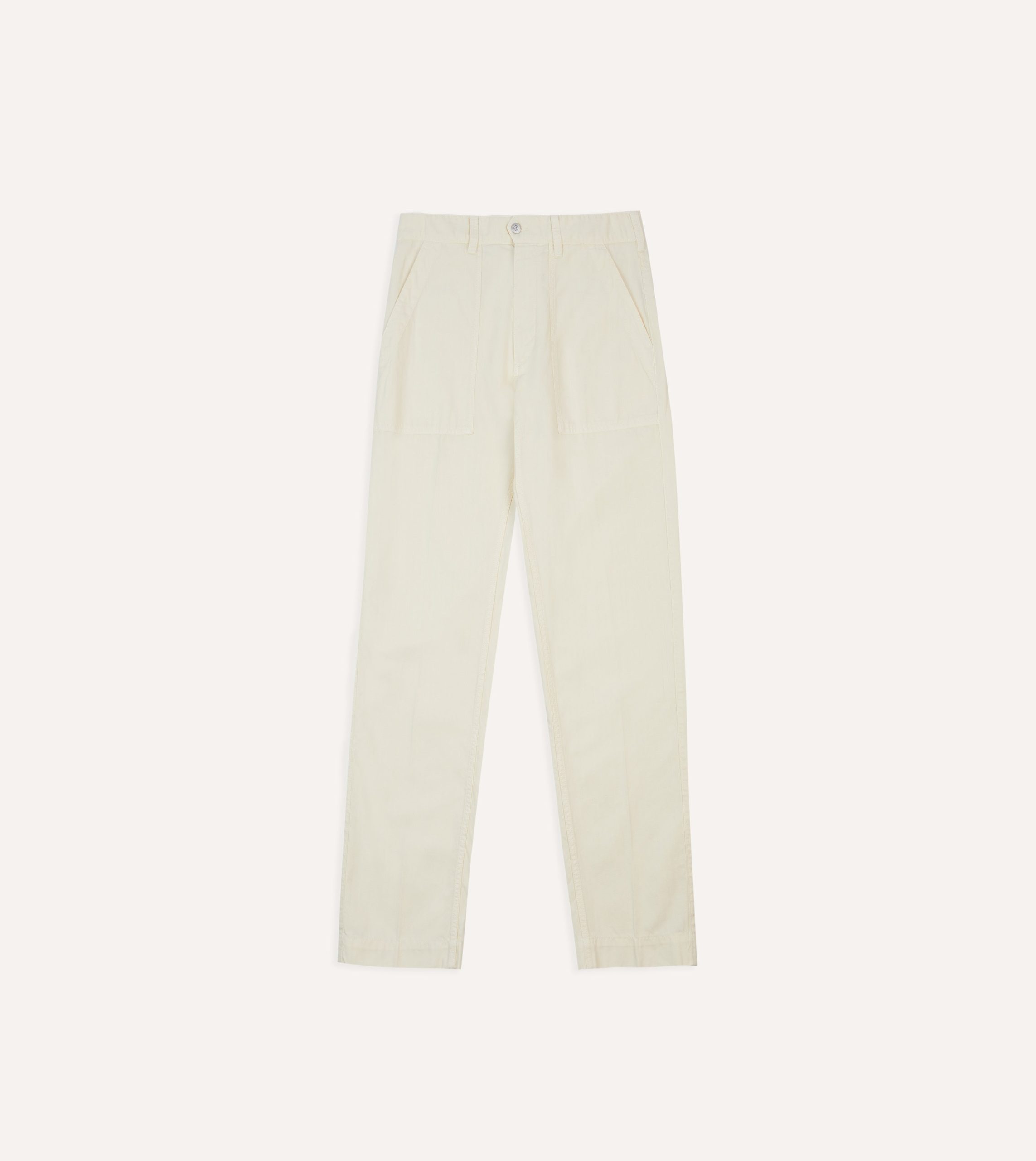 Ecru Cotton-Linen Herringbone Fatigue Trouser - Image 3