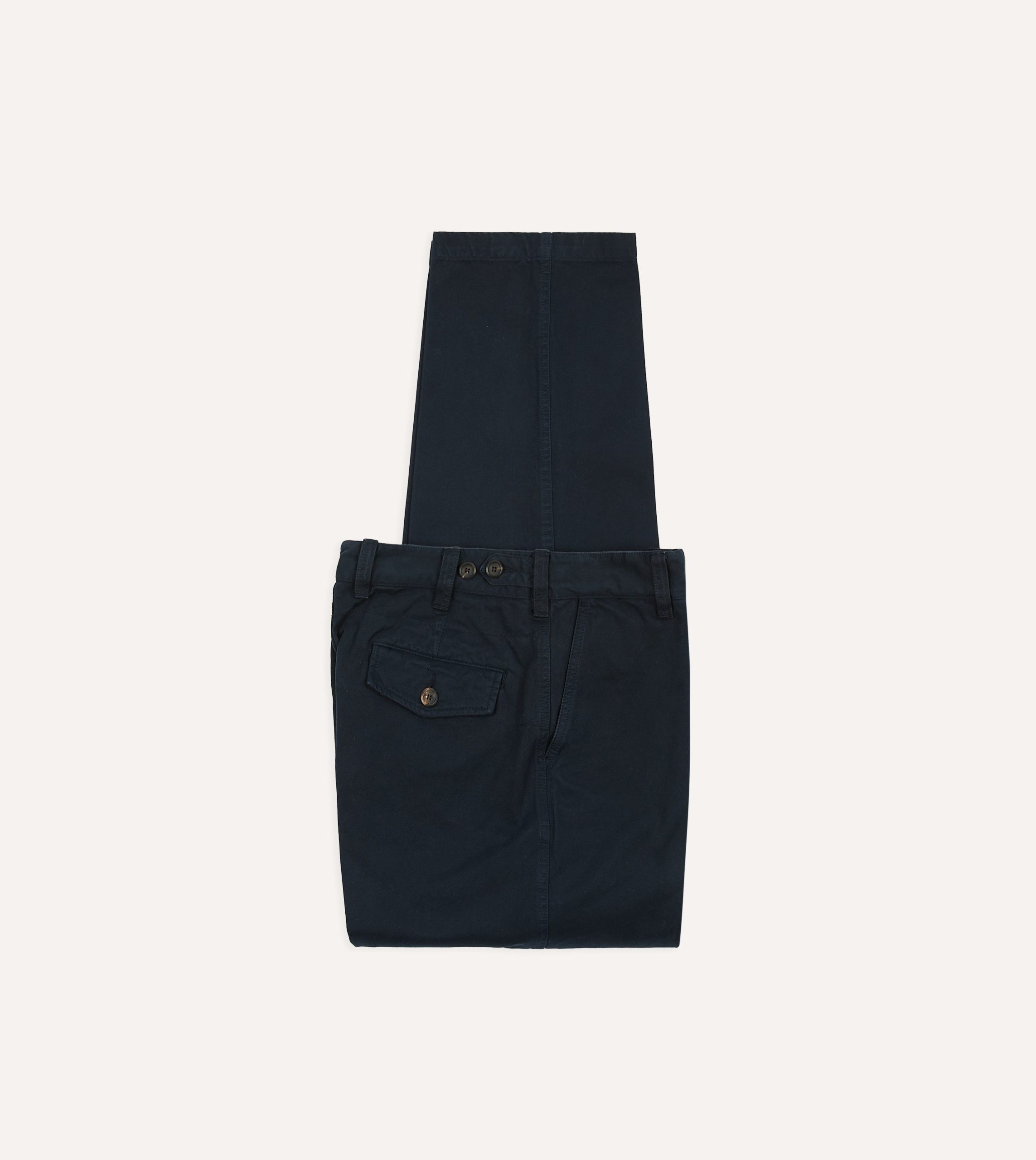 Navy Textured Cotton Flat Front Chino