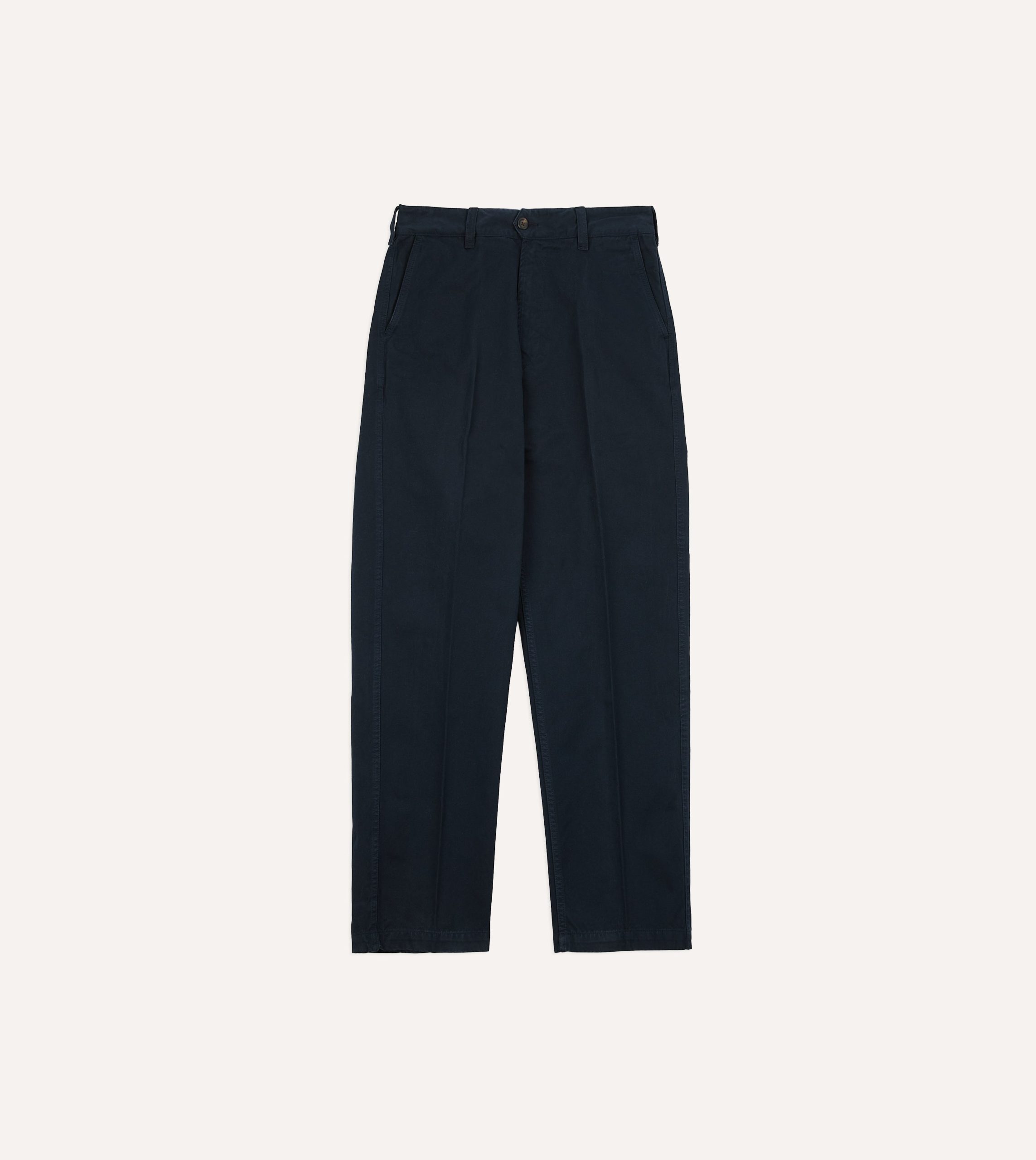 Navy Textured Cotton Flat Front Chino - Image 3