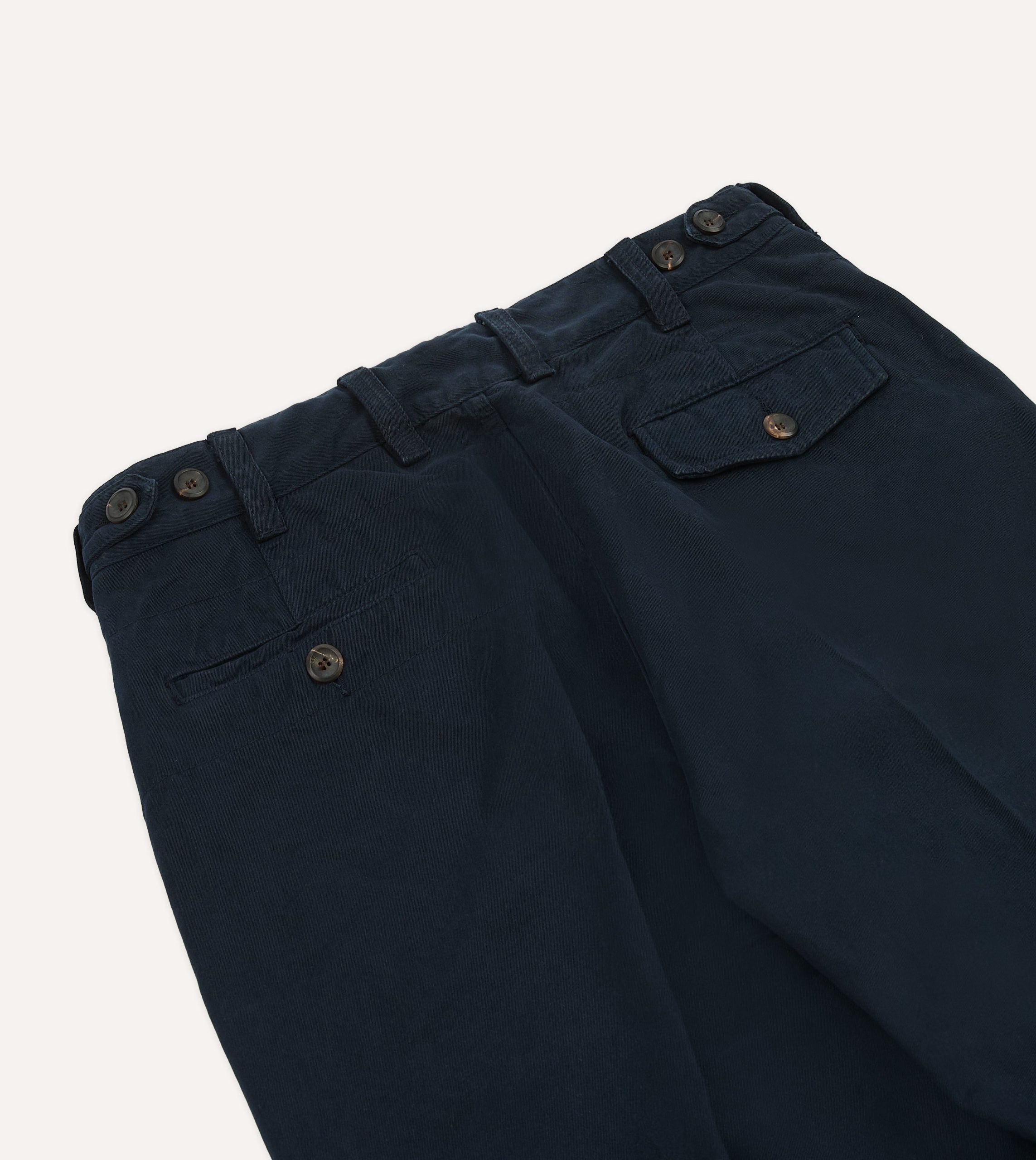 Navy Textured Cotton Flat Front Chino - Image 5
