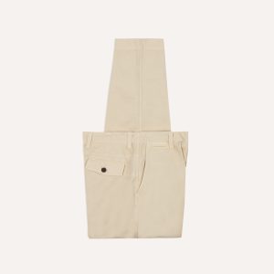 Cream Cotton Wide Leg Flat Front Chino