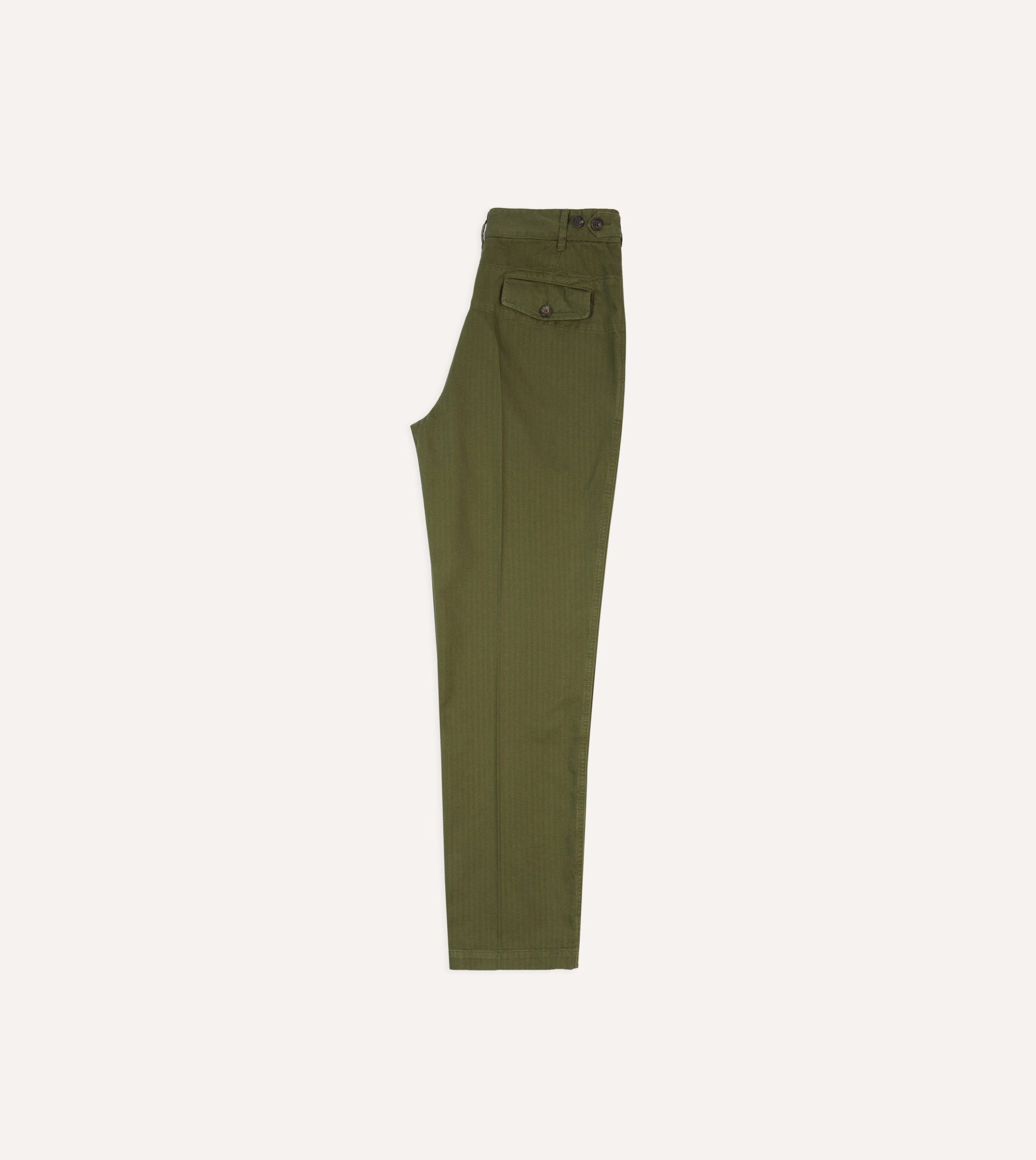 Olive Herringbone Cotton Games Trousers - Image 6