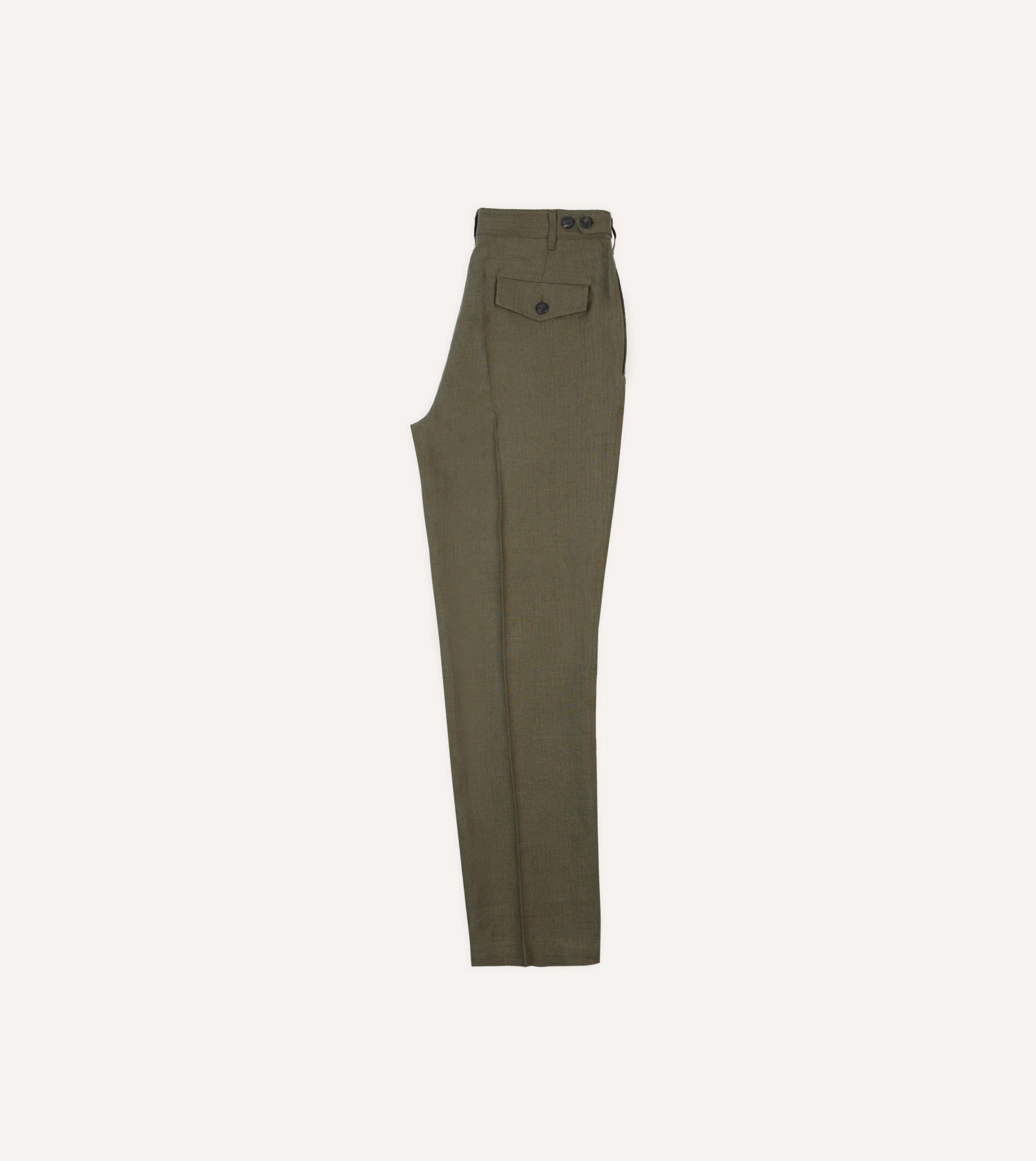 Olive Antique Linen Games Trousers - Image 6