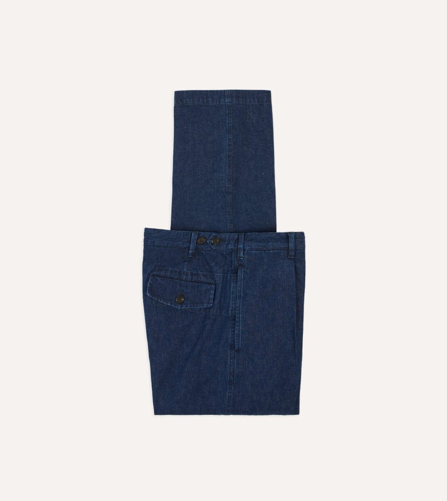 Indigo Cotton-Linen Games Trousers