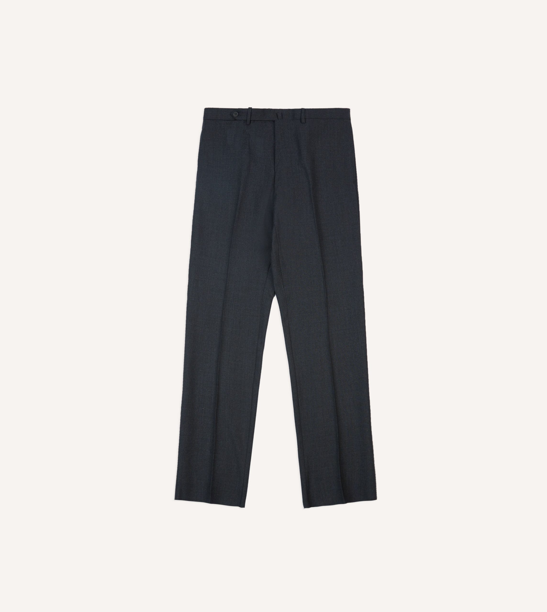 Charcoal Tropical Wool Flat Front Trouser - Image 3
