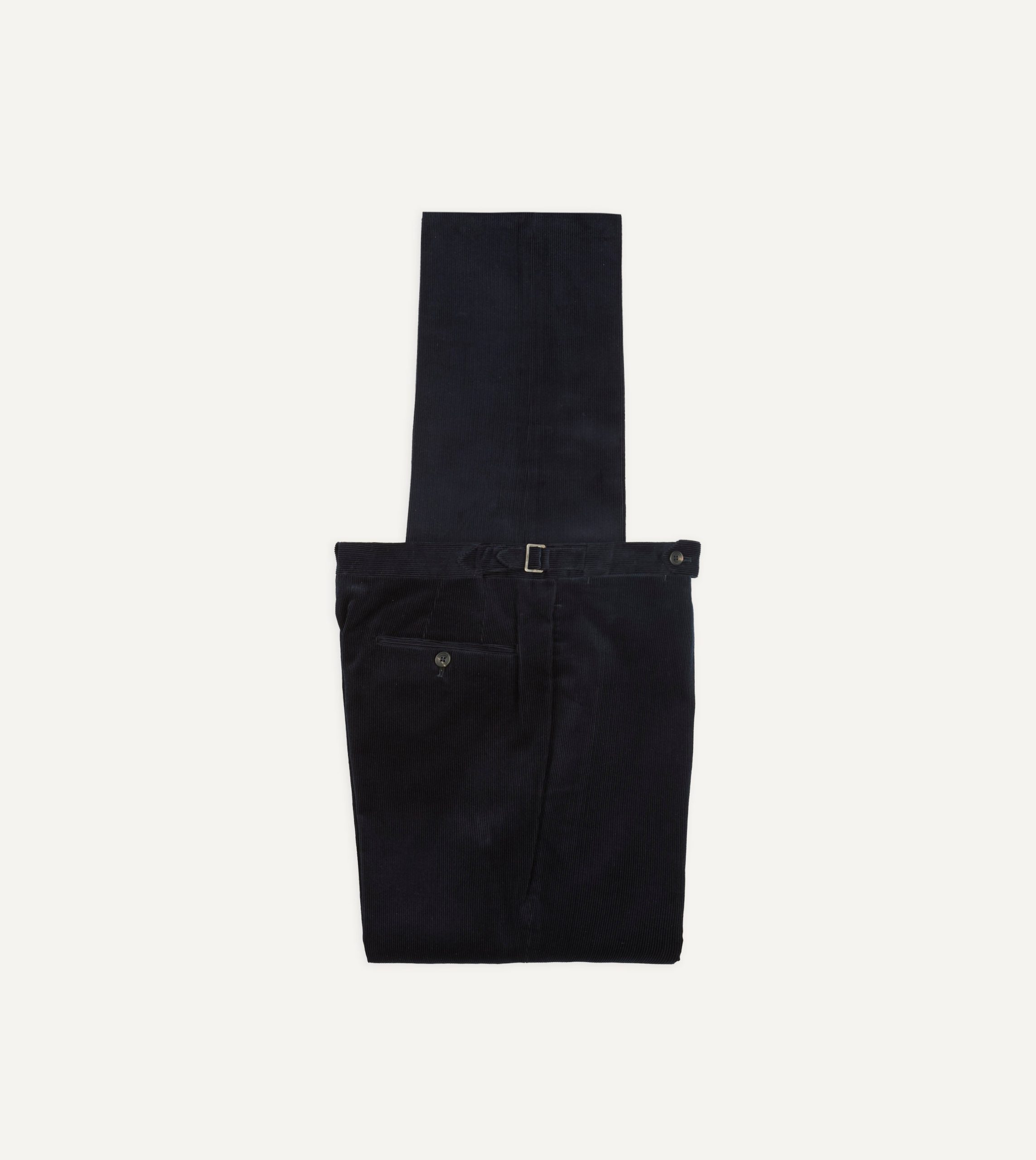 Navy Mid-Wale Corduroy Single Pleat Trouser
