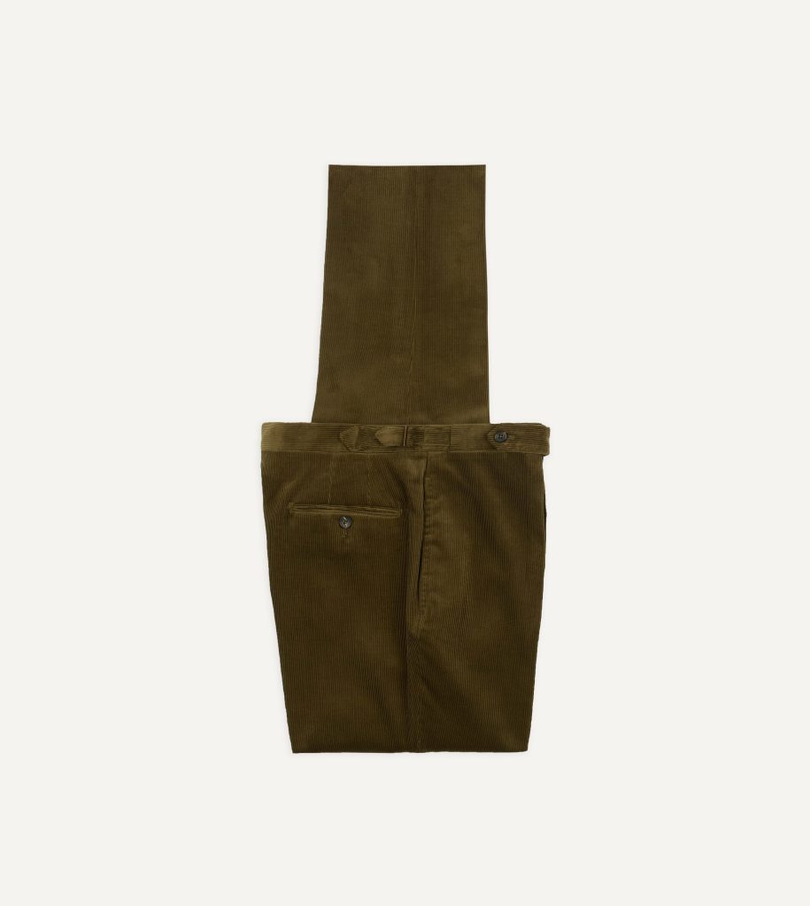 Olive Mid-Wale Corduroy Single Pleat Trouser