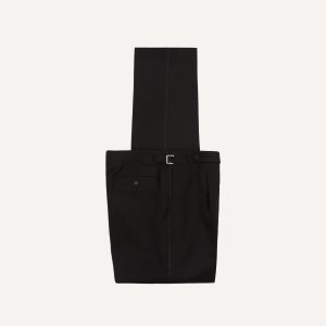 Black Barathea Wool Single Pleat Dinner Trousers
