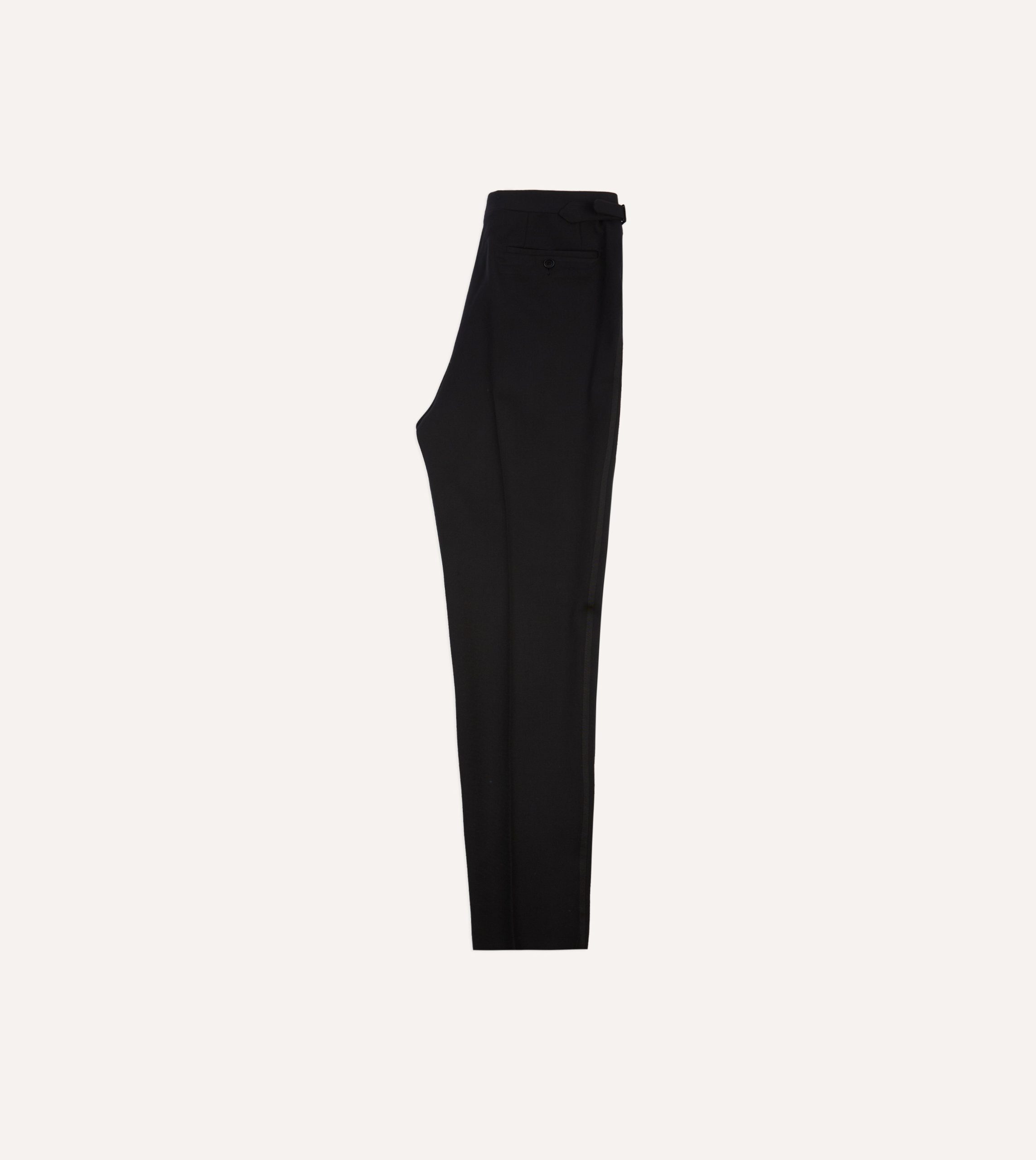 Black Barathea Wool Single Pleat Dinner Trousers - Image 6