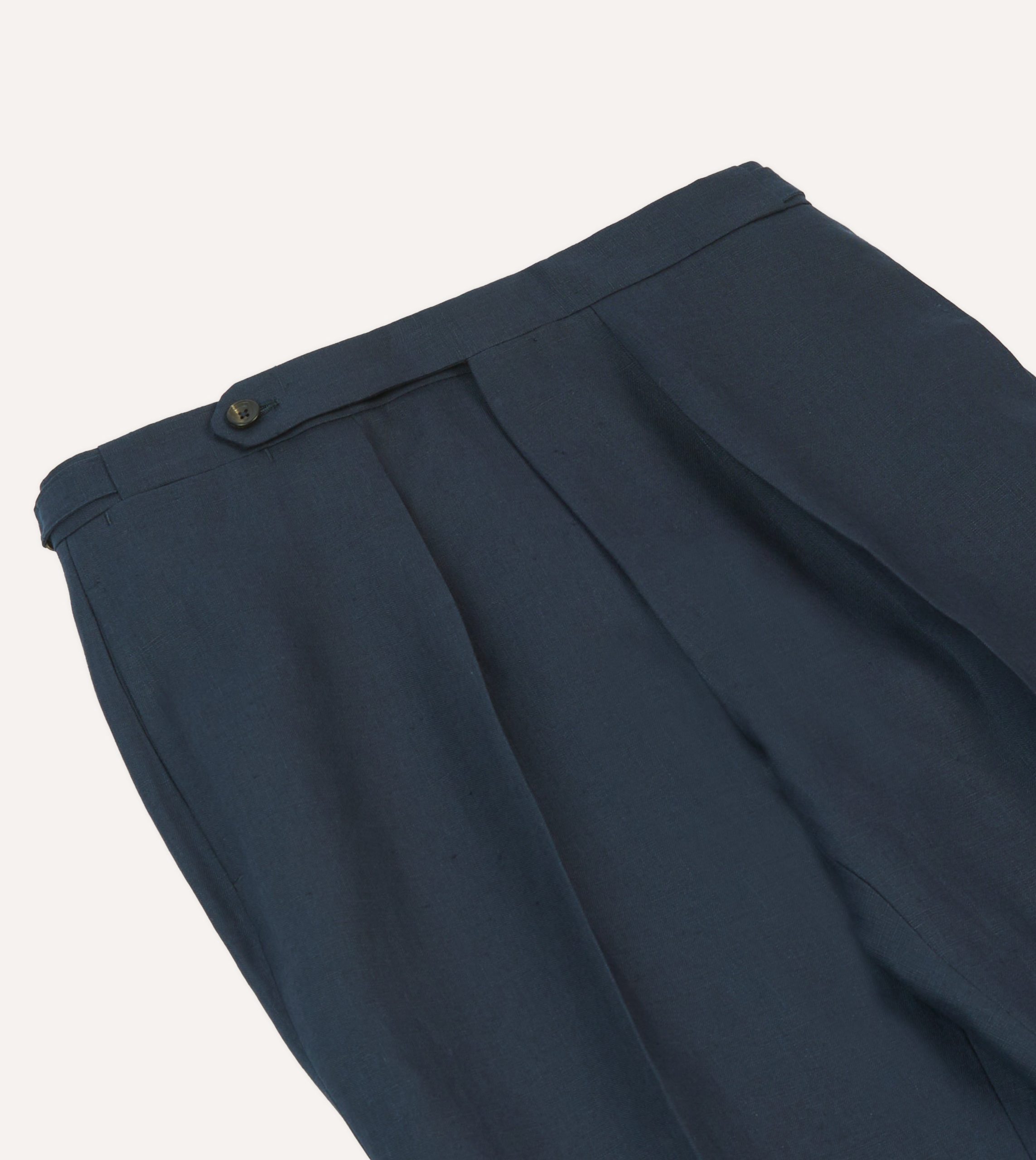 Navy Irish Linen Single Pleat Trouser - Image 4