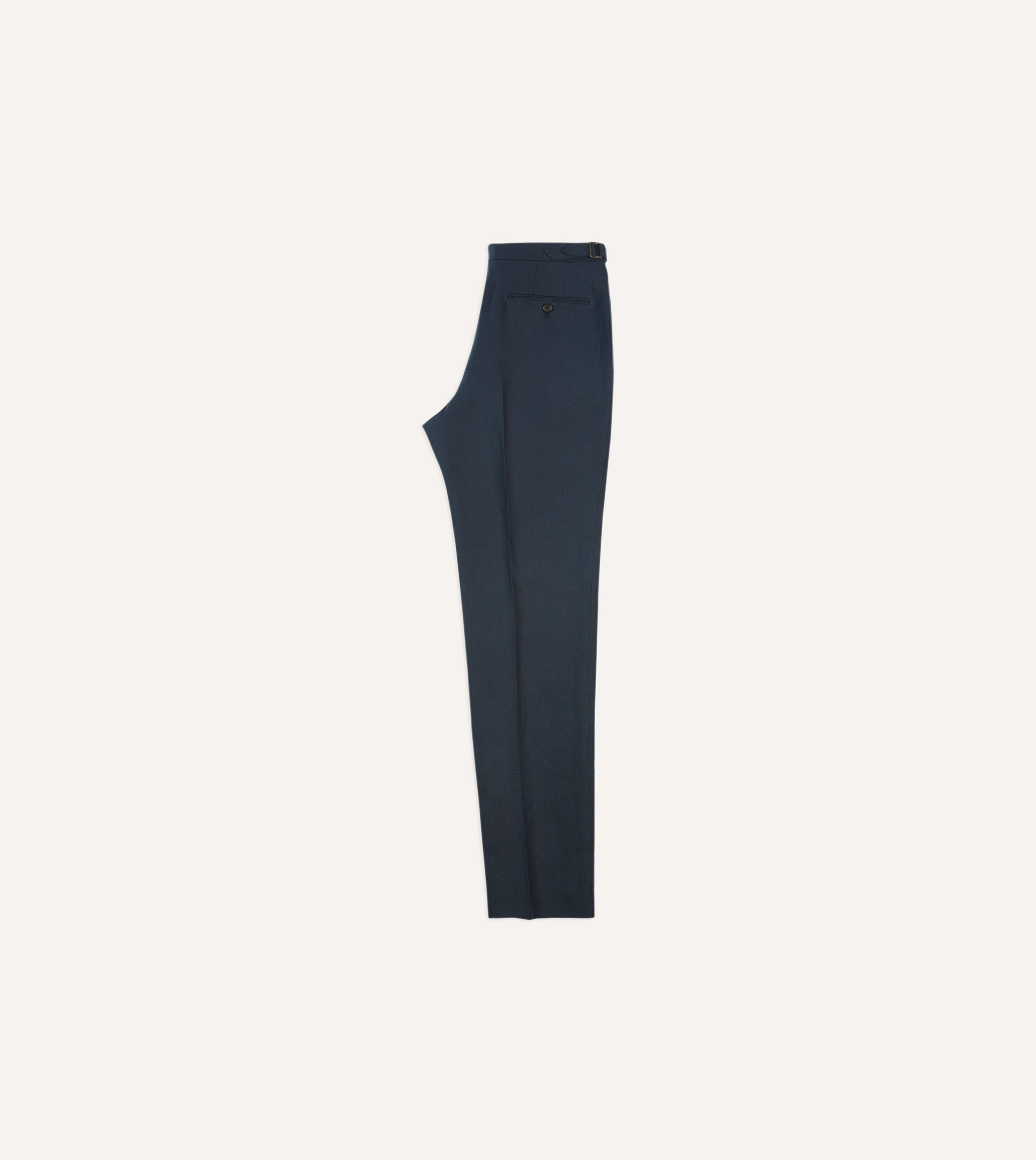 Navy Irish Linen Single Pleat Trouser - Image 6
