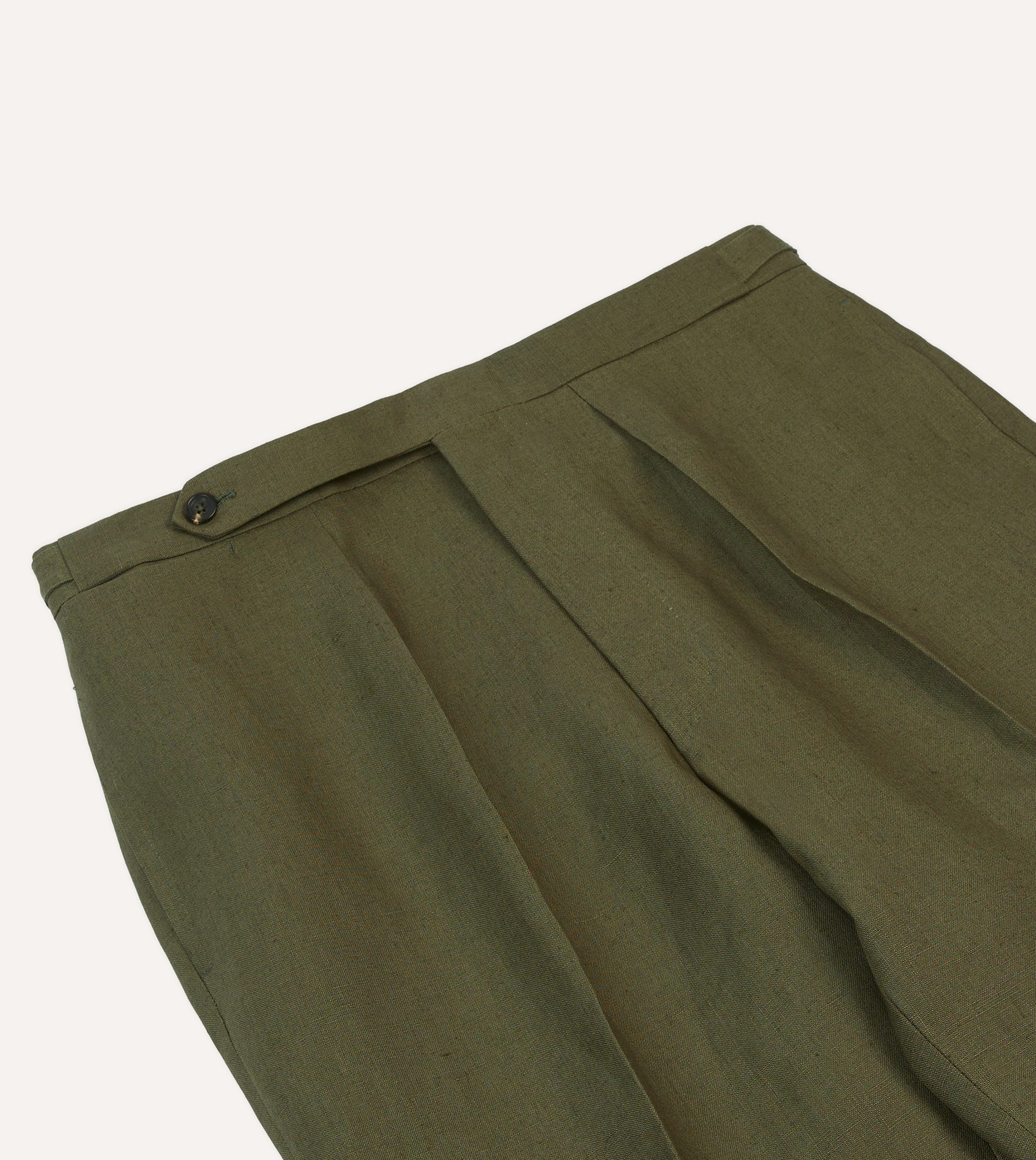 Olive Irish Linen Single Pleat Trouser - Image 4