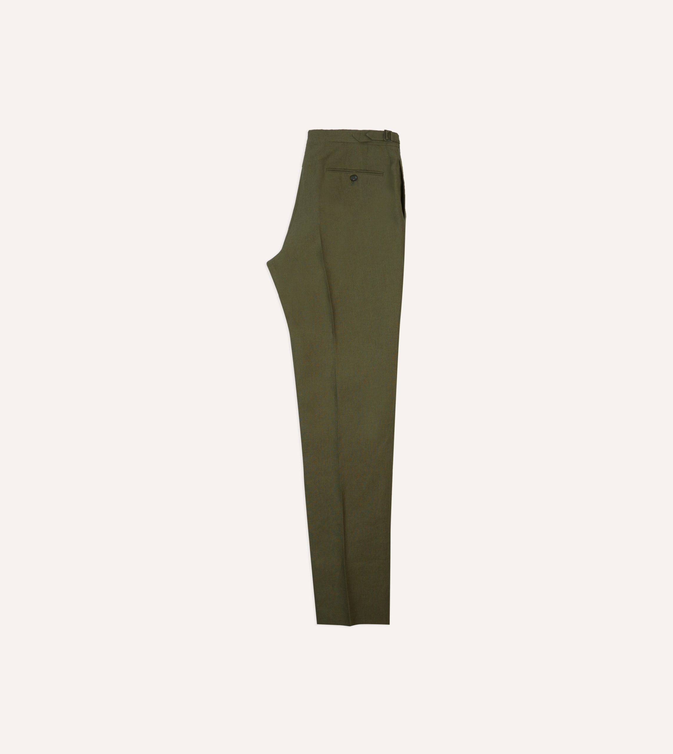 Olive Irish Linen Single Pleat Trouser - Image 6