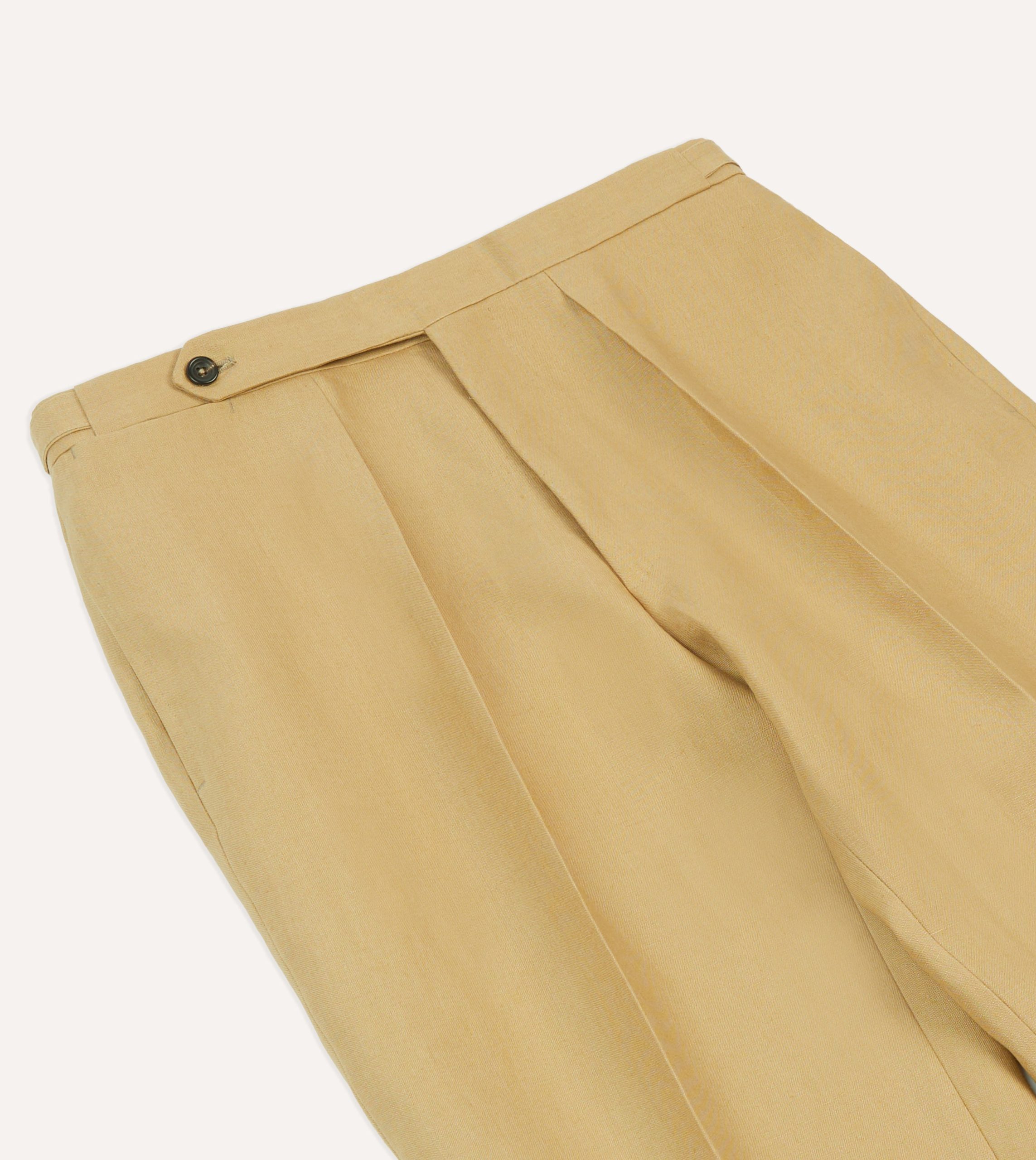 Sand Irish Linen Single Pleat Trouser - Image 4