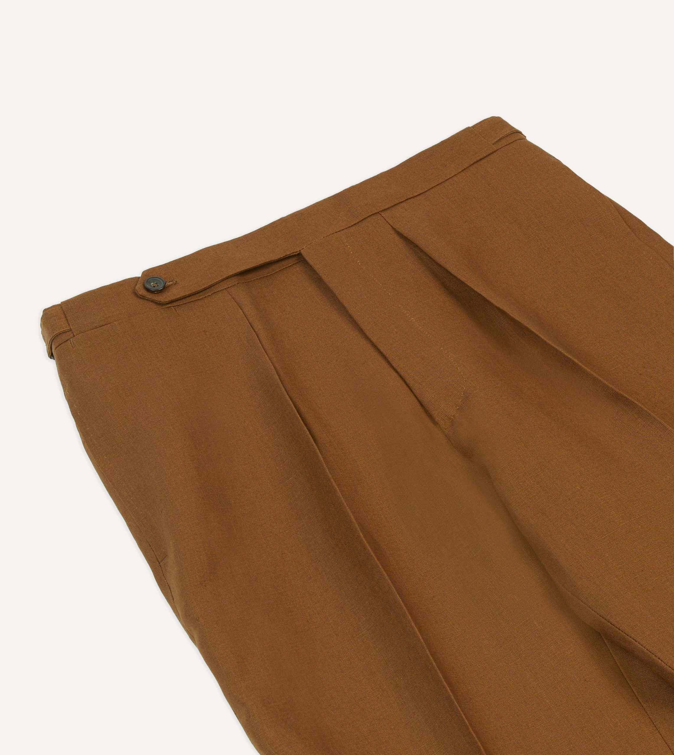 Brown Irish Linen Single Pleat Trouser - Image 4
