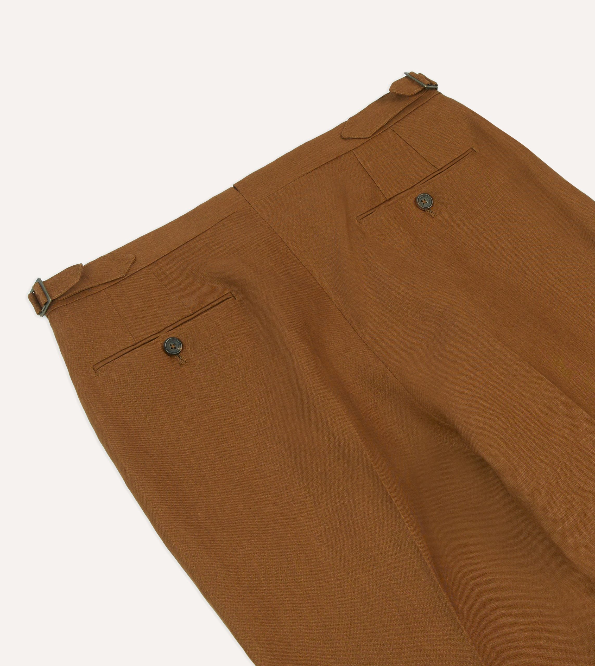Brown Irish Linen Single Pleat Trouser - Image 5