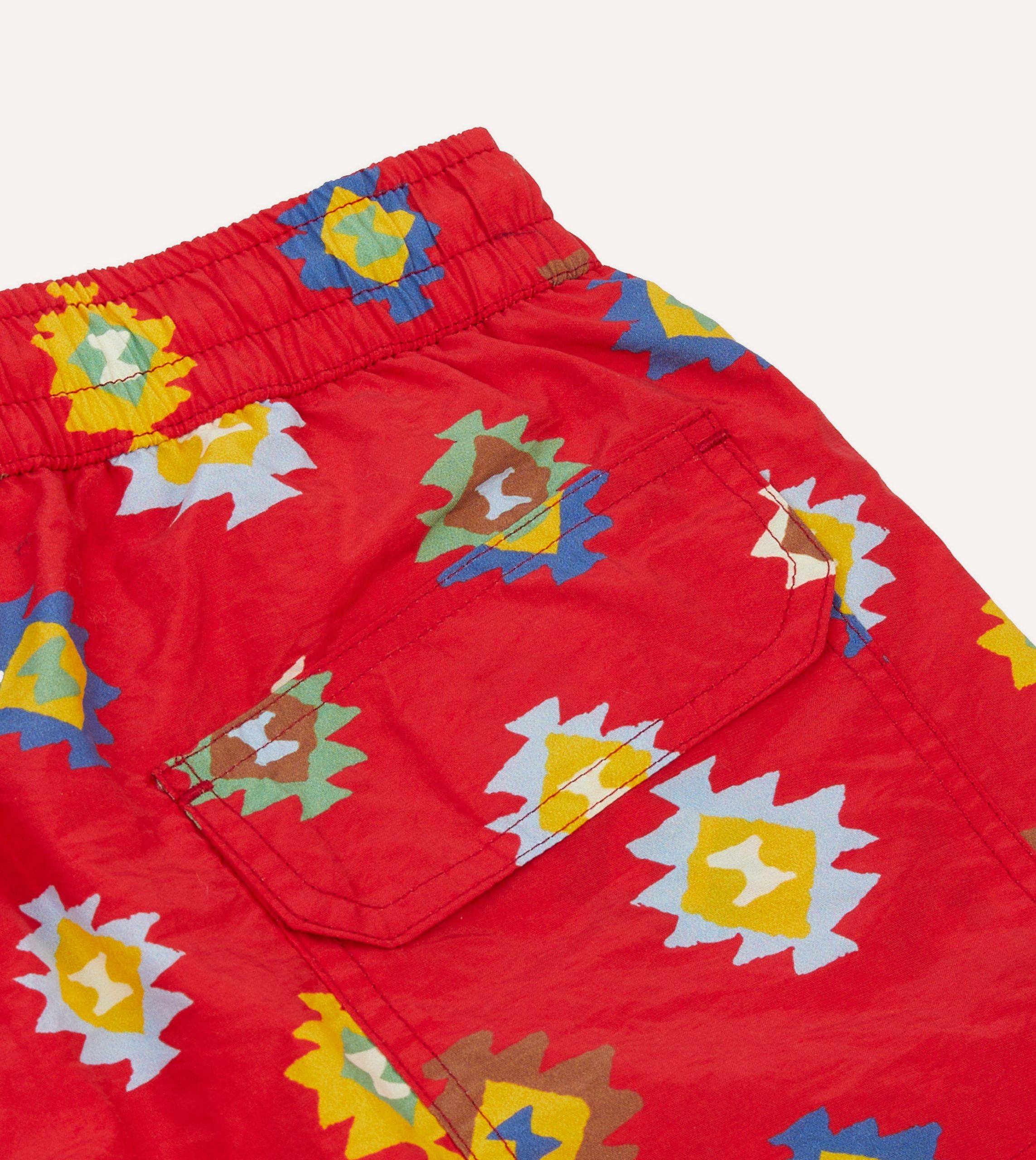 Red Kilim Print Nylon Drawstring Swim Shorts - Image 4