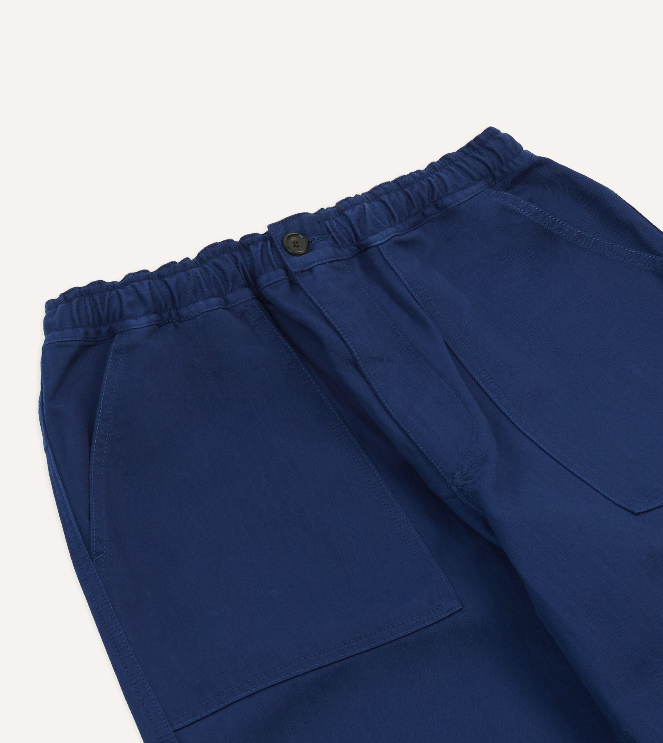 Navy Herringbone Twill Cotton Drawstring Trousers - Image 4