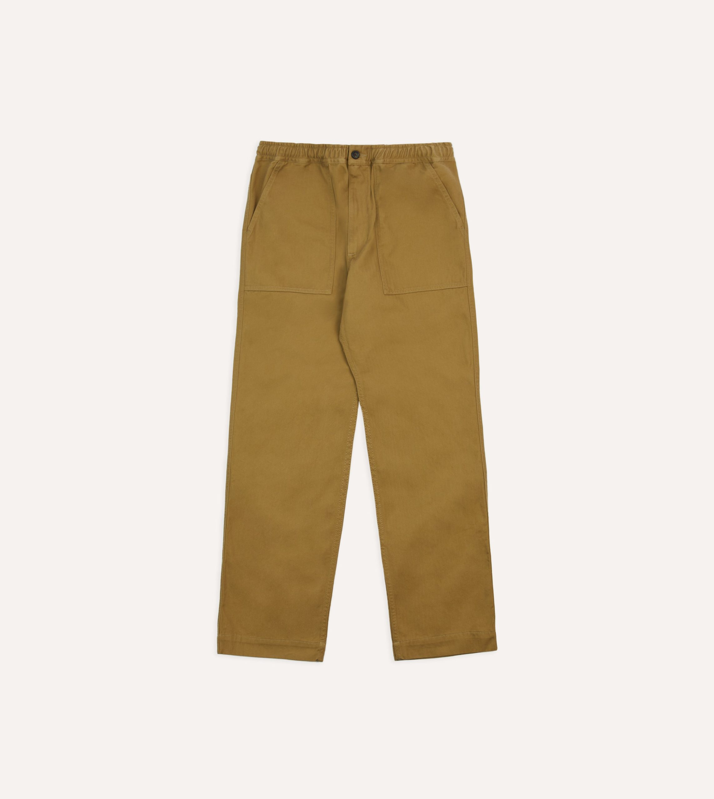 Khaki Herringbone Twill Cotton Drawstring Trousers - Image 3