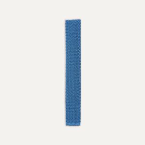 Light Blue Knitted Silk Solid Colour Tie