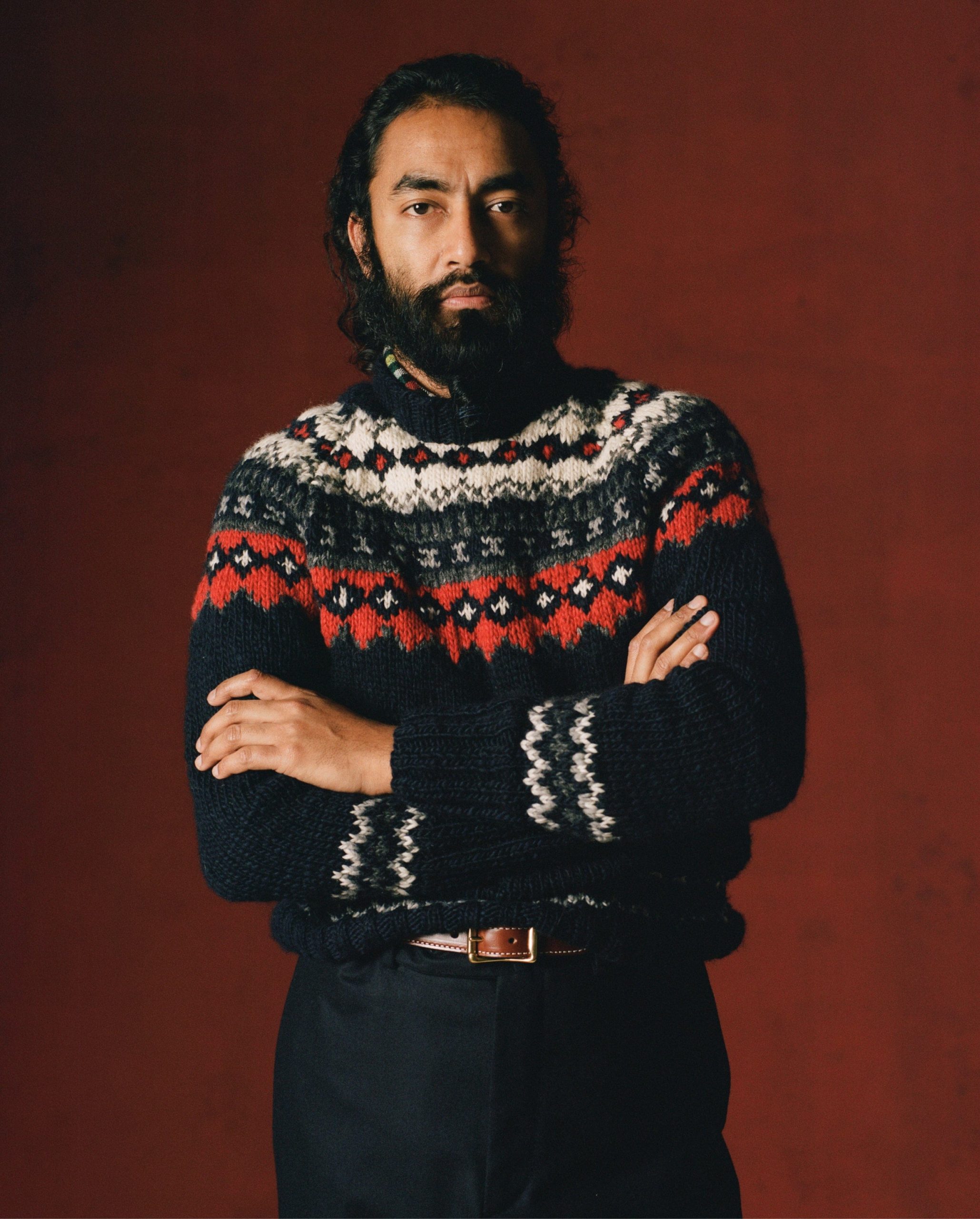 Chamula for Drake's Navy and Red Fairisle Merino Jumper - Image 6